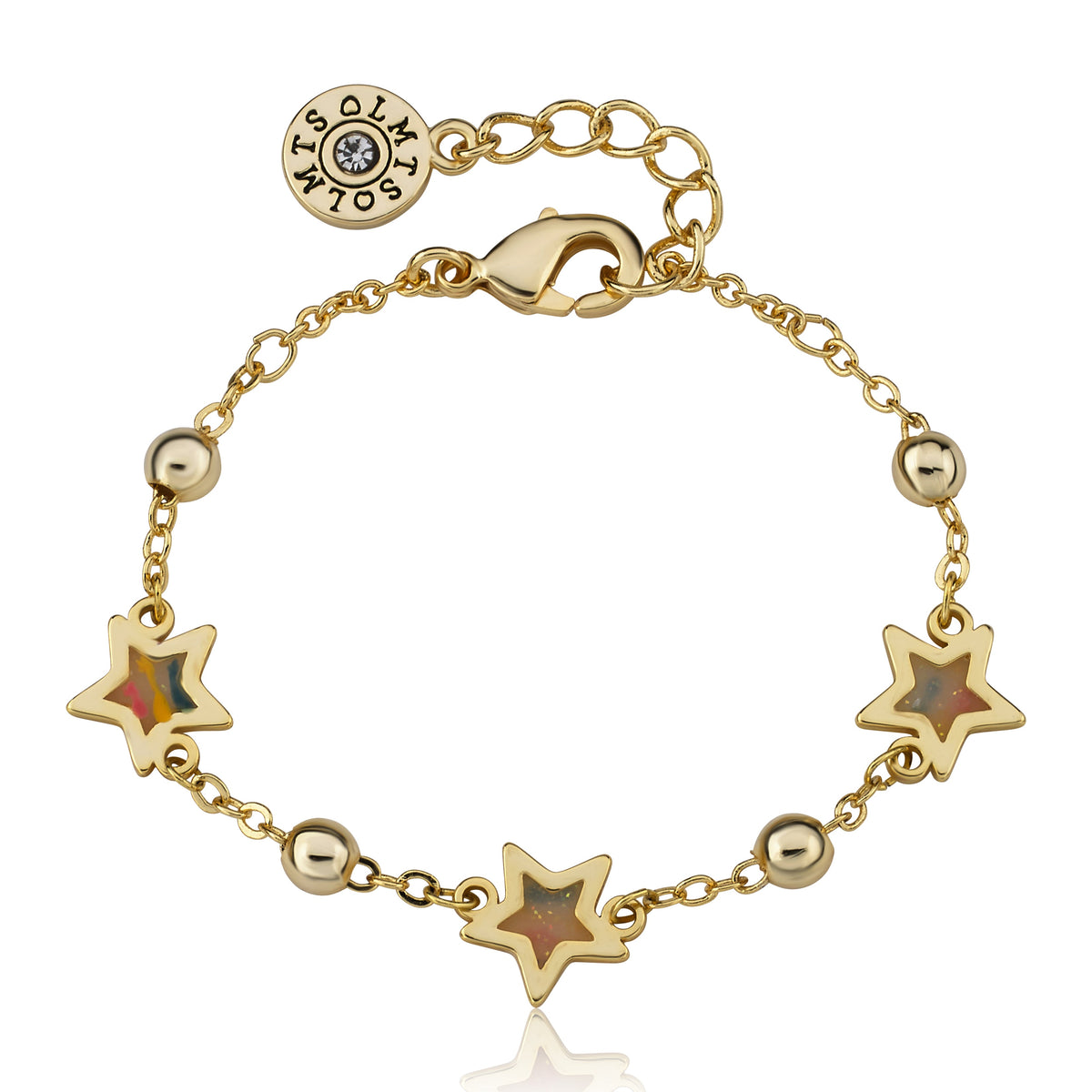 14k Gold Plated Pink Transparent Triple Star Chain Bracelet