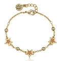 14k Gold Plated Pink Transparent Triple Star Chain Bracelet