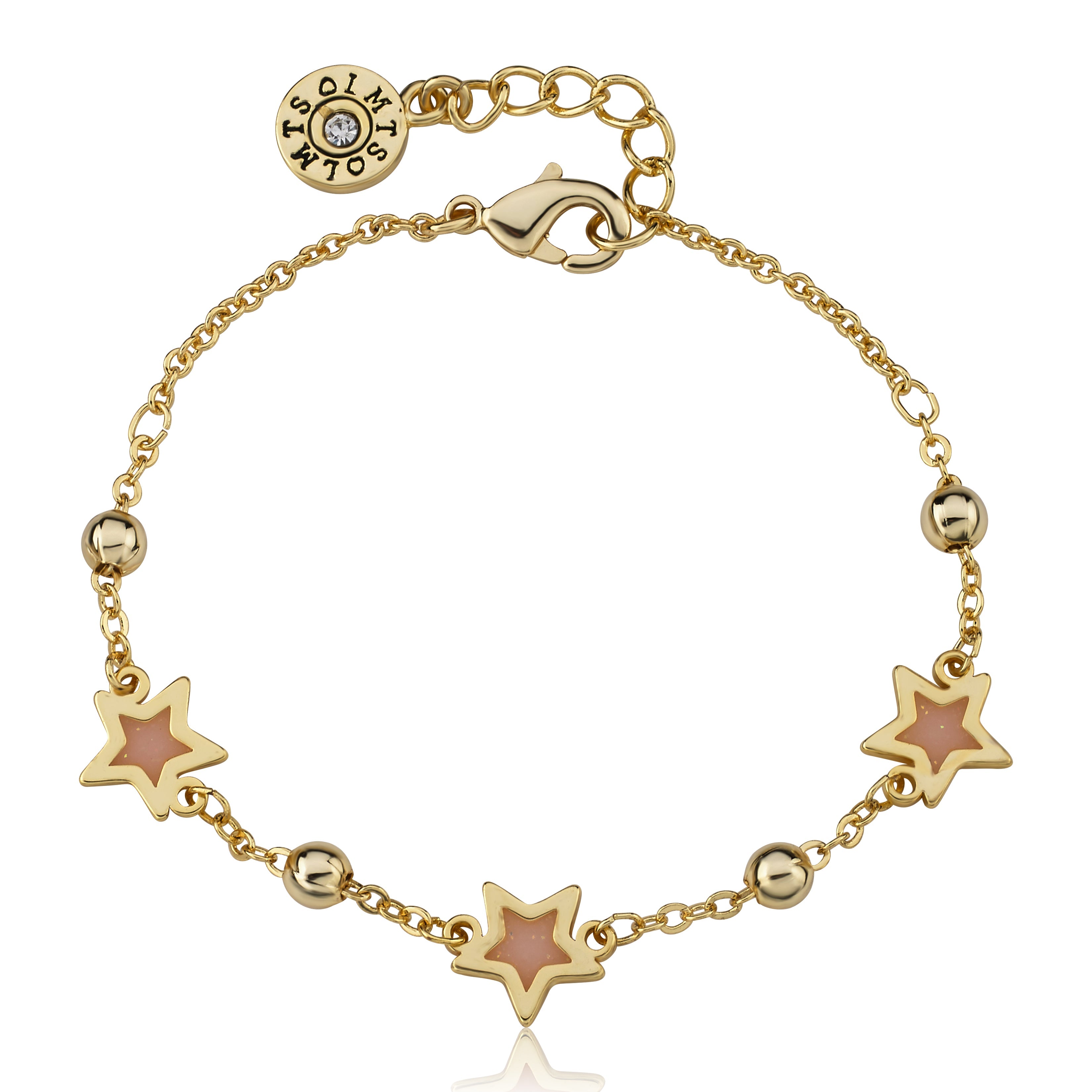 14k Gold Plated Pink Transparent Triple Star Chain Bracelet
