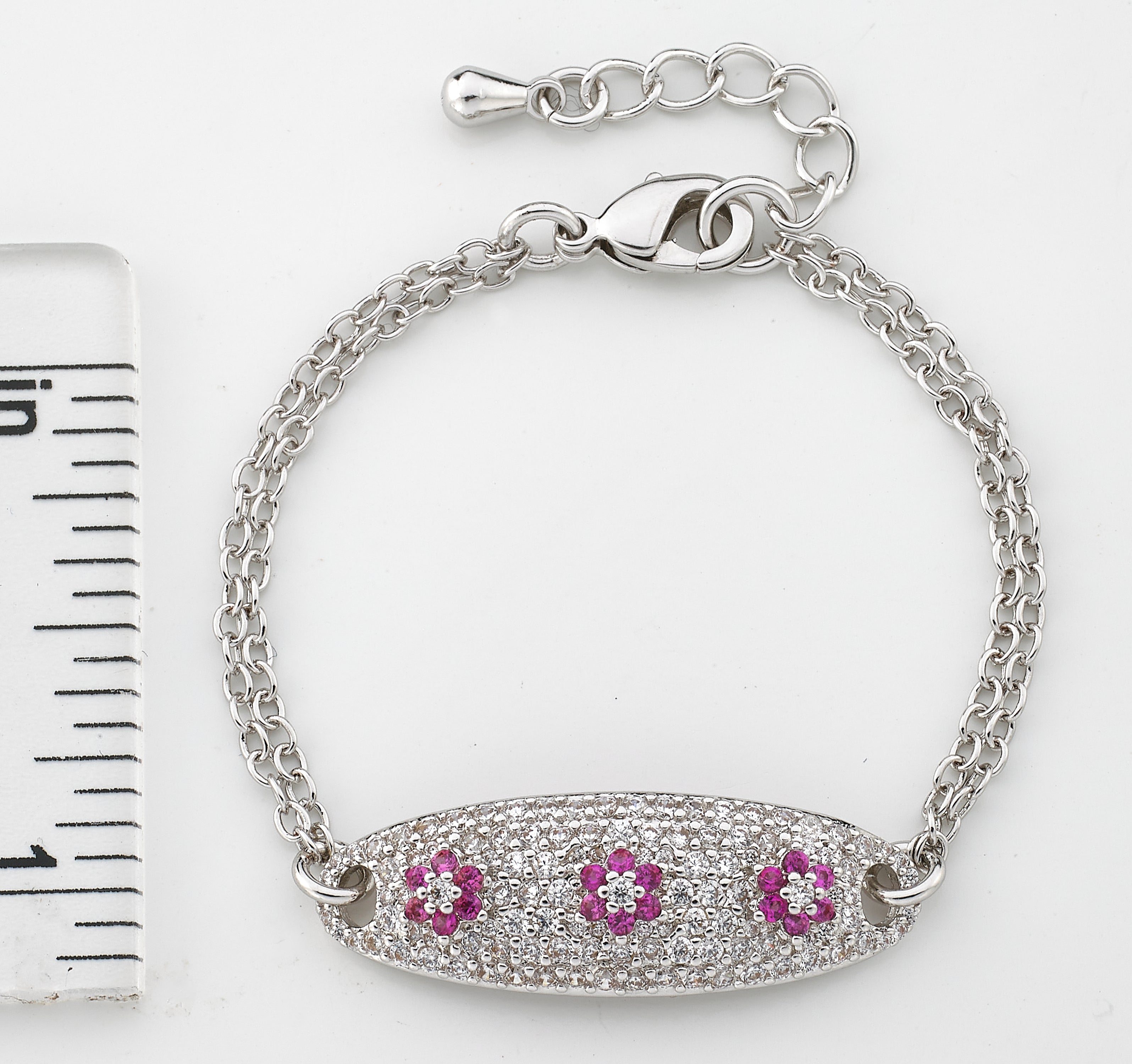 14k Gold Plated ID Bracelet with Hot Pink Flowers