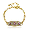 14k Gold Plated ID Bracelet with Hot Pink Flowers