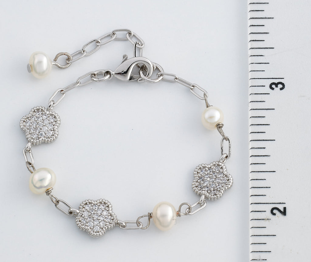LMTS Classic! Freshwater Pearl & Micro Pave Flowers Bracelet