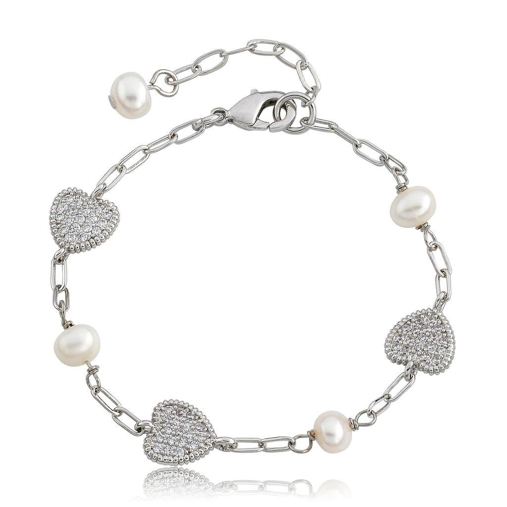 LMTS Classic! Freshwater Pearl & Micro Pave Hearts Bracelet