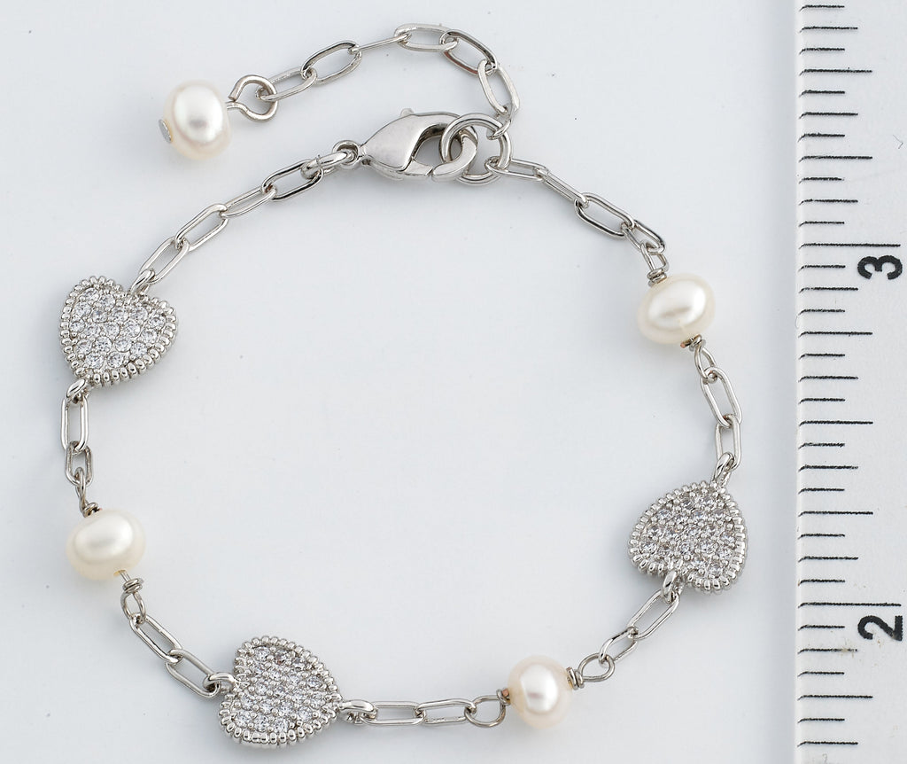 LMTS Classic! Freshwater Pearl & Micro Pave Hearts Bracelet