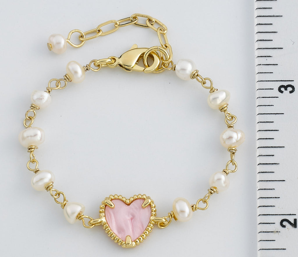 LMTS Classic! Freshwater Pearl & Mother of Pearl Heart Bracelet