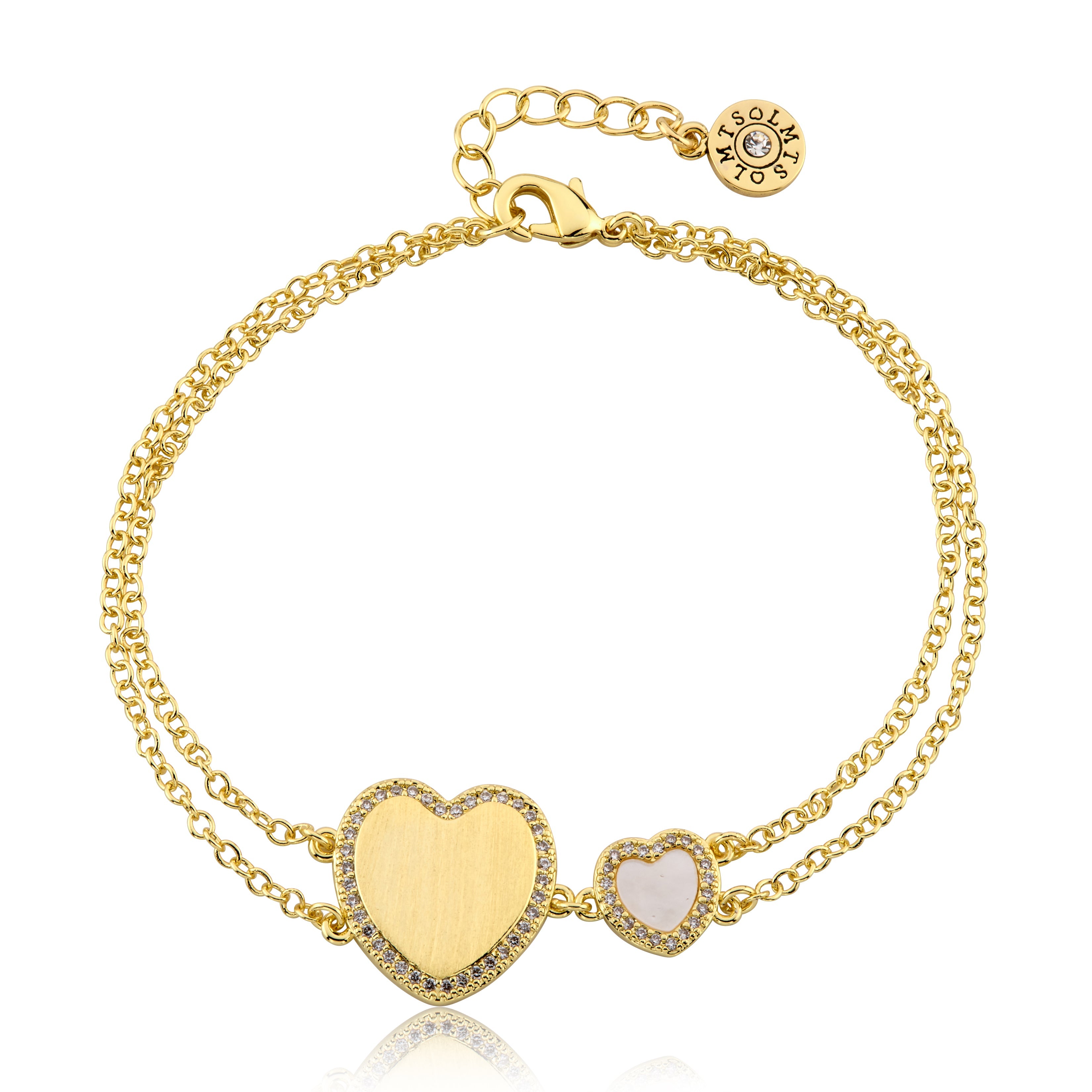 LMTS Classic!  Cz Framed Large Heart & Small Heart Double Strand Chain Bracelet