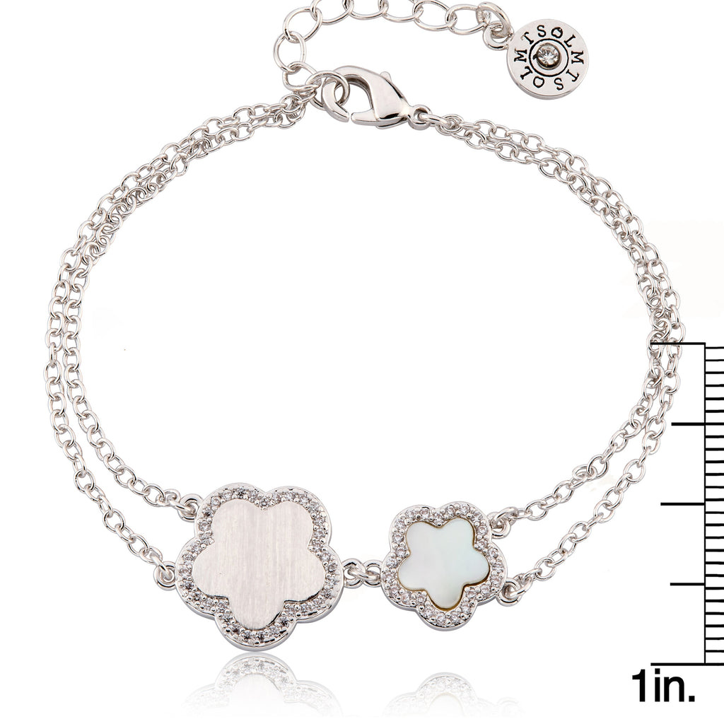 LMTS Classic!  Cz Framed Large Flower & Small Flower Double Strand Chain Bracelet