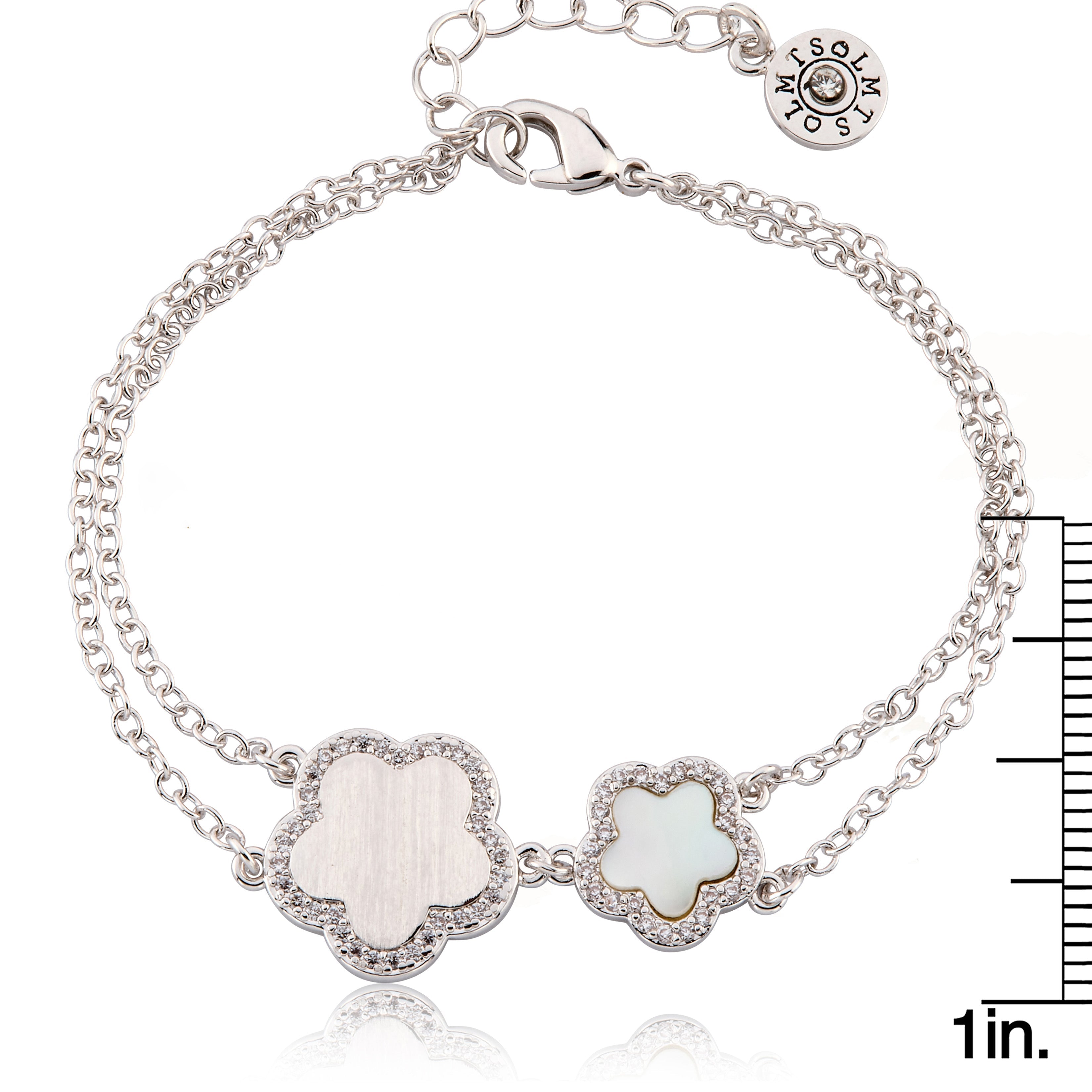LMTS Classic!  Cz Framed Large Flower & Small Flower Double Strand Chain Bracelet