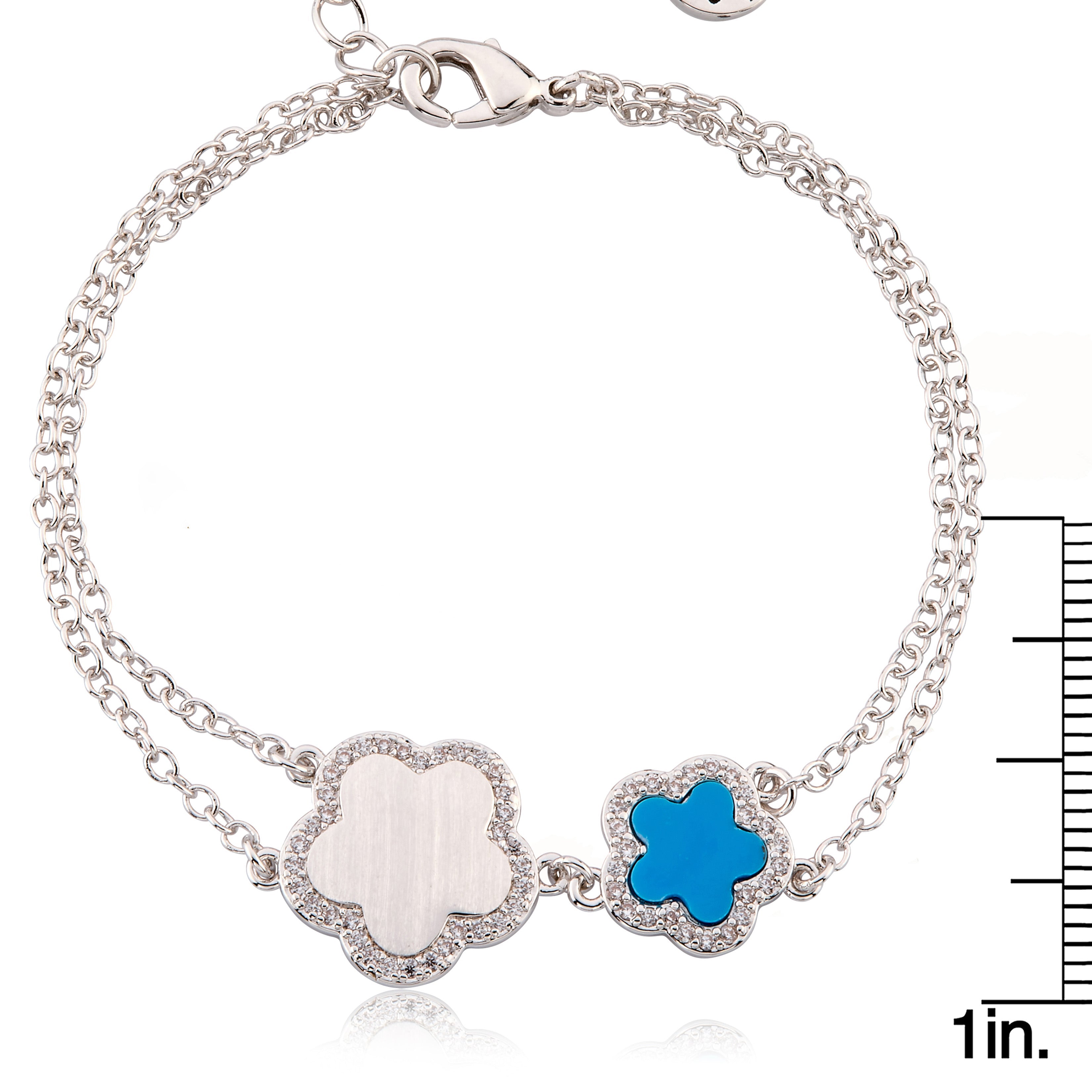 LMTS Classic!  Cz Framed Large Flower & Small Flower Double Strand Chain Bracelet