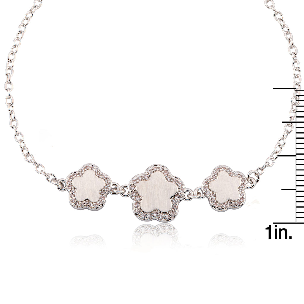 LMTS Classic! Cz Framed Triple Flower Chain Bracelet