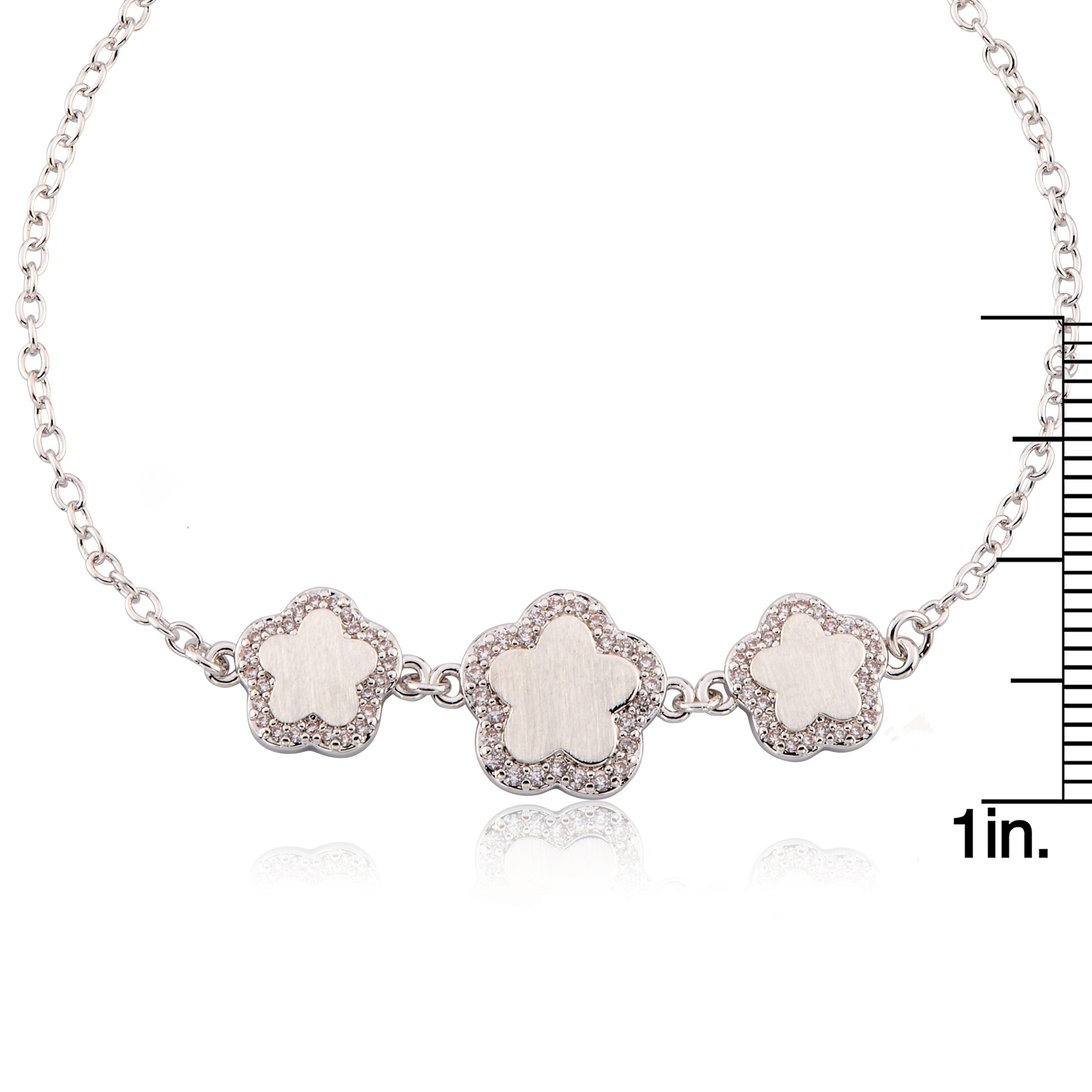 LMTS Classic! Cz Framed Triple Flower Chain Bracelet
