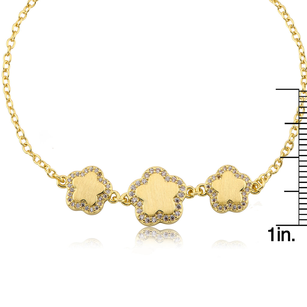 LMTS Classic! Cz Framed Triple Flower Chain Bracelet