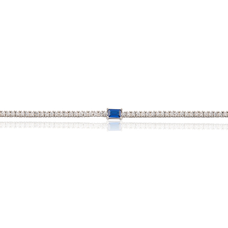 Rhodium Plated Cz Tennis Bracelet in Blue