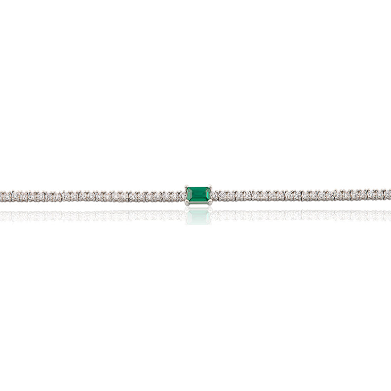 Rhodium Plated Cz Tennis Bracelet in Green