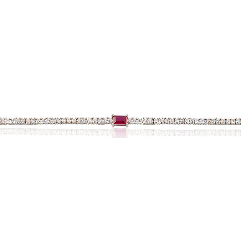 Rhodium Plated Cz Tennis Bracelet in Red