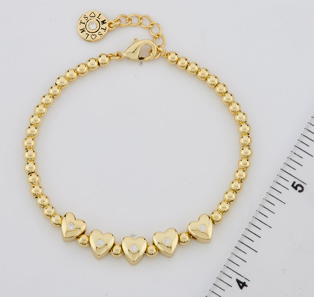 LMTS Classic! Bead & Cz Hearts Bracelet