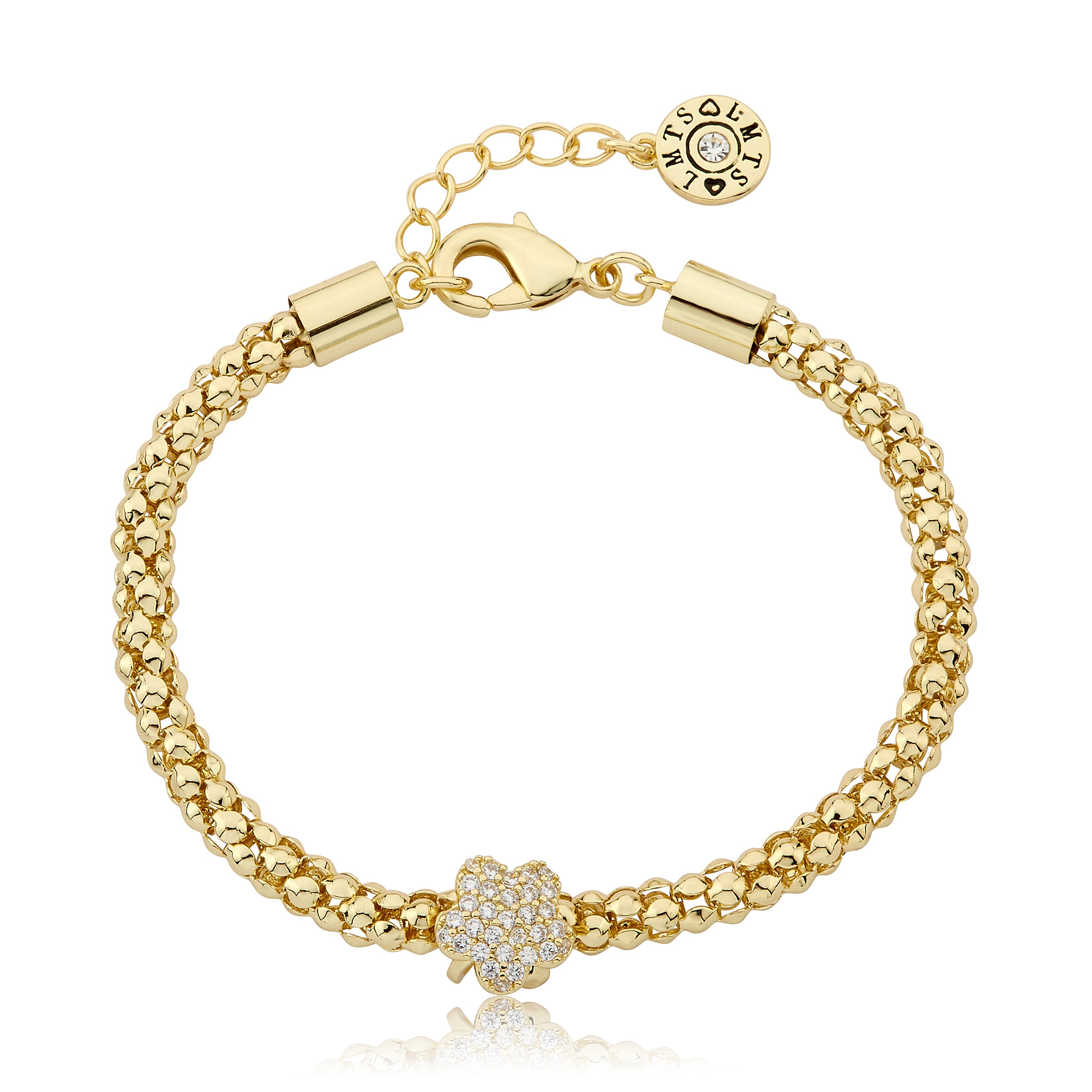 14K Gold Plated Mesh Rope Cz Slide Flower Bracelet
