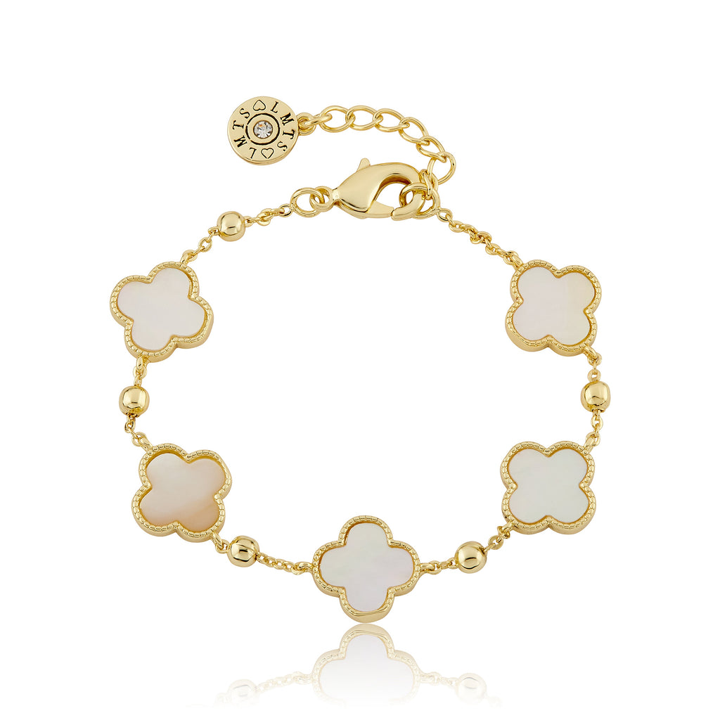 14K Gold Plated 4 Clover Station Bead Chain Bracelet