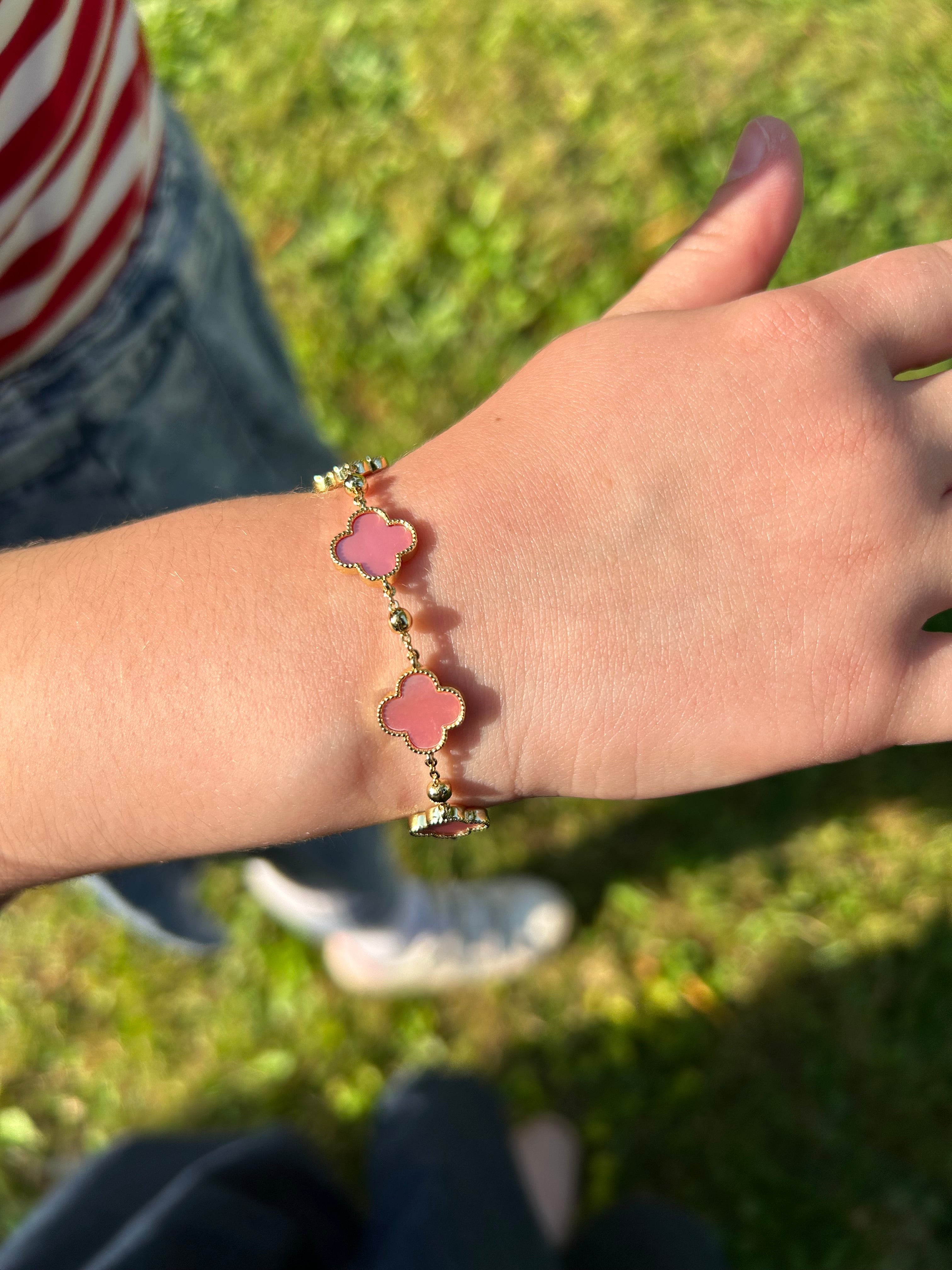 14K Gold Plated 4 Clover Station Bead Chain Bracelet