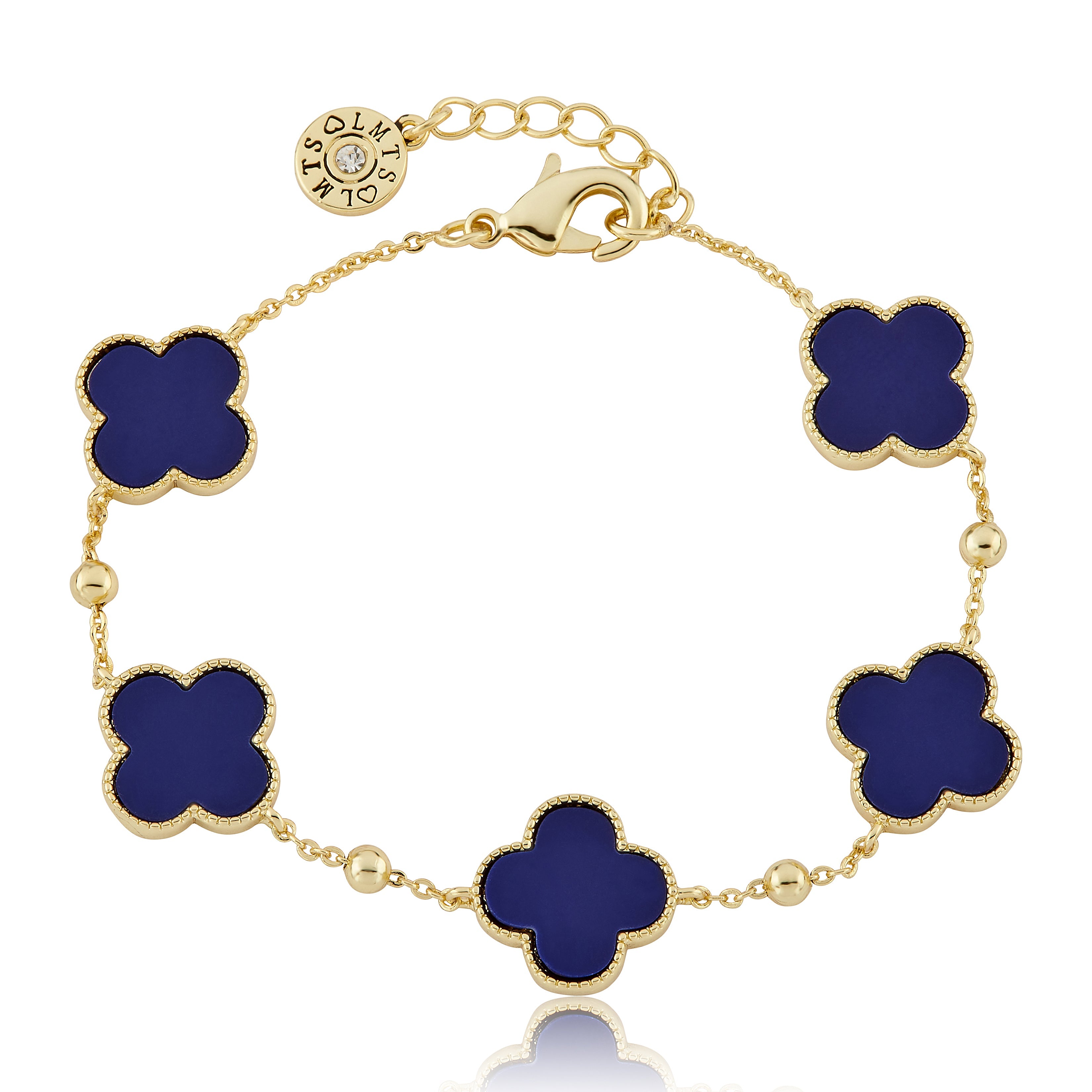 14K Gold Plated 5 Clover Station Bead Chain Bracelet