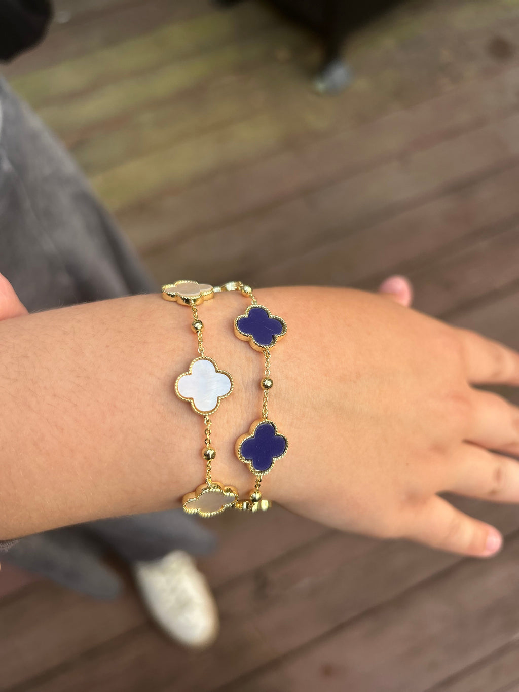 14K Gold Plated 5 Clover Station Bead Chain Bracelet