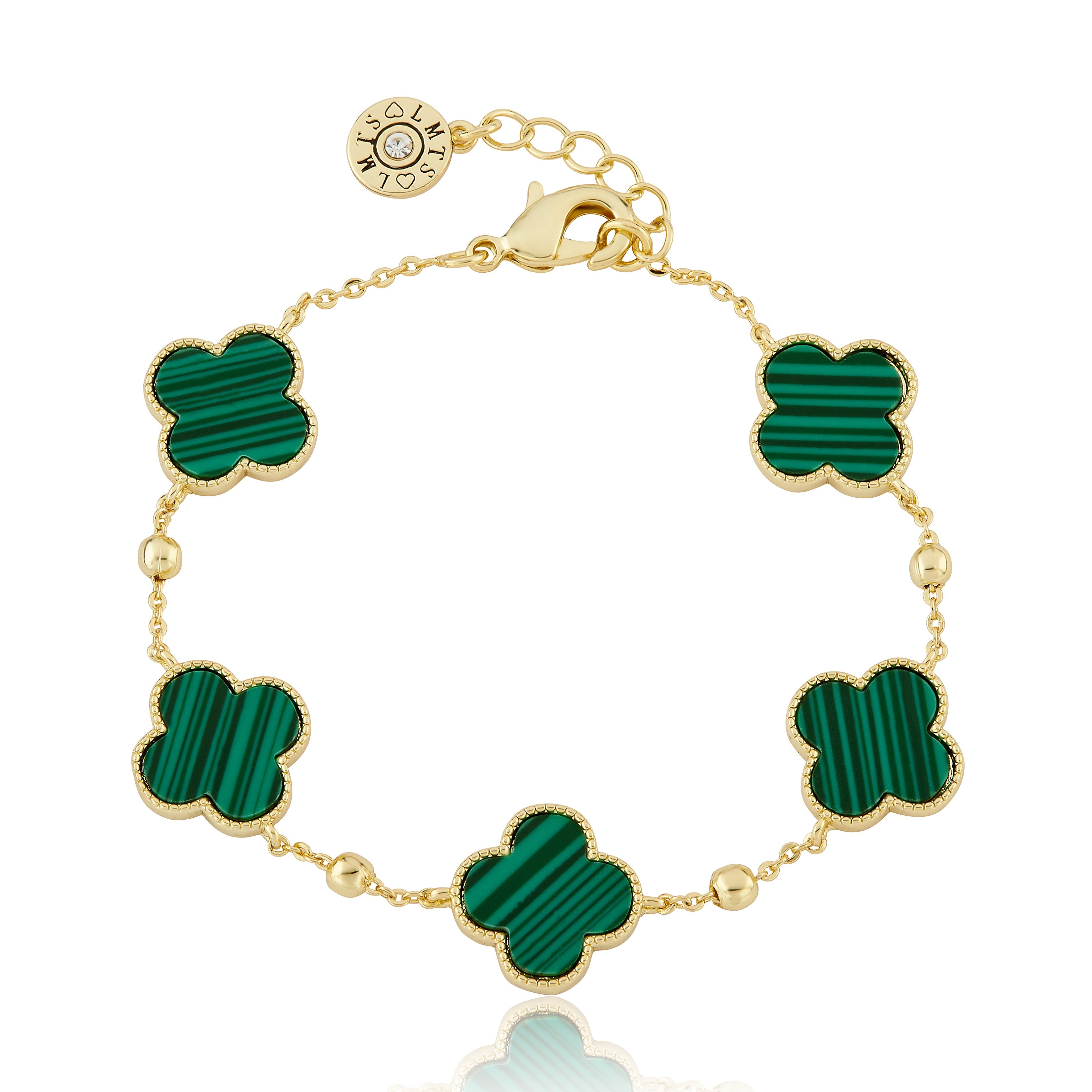 14K Gold Plated 5 Clover Station Bead Chain Bracelet