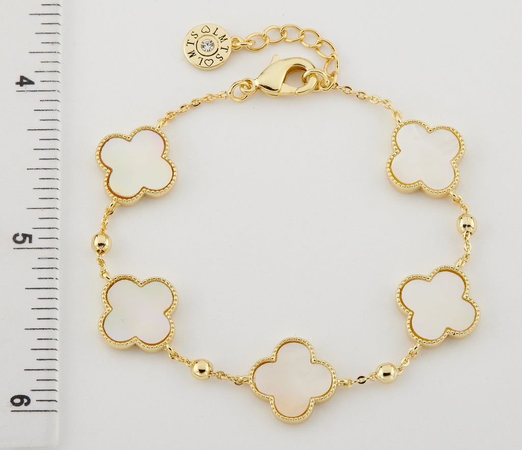 14K Gold Plated 5 Clover Station Bead Chain Bracelet