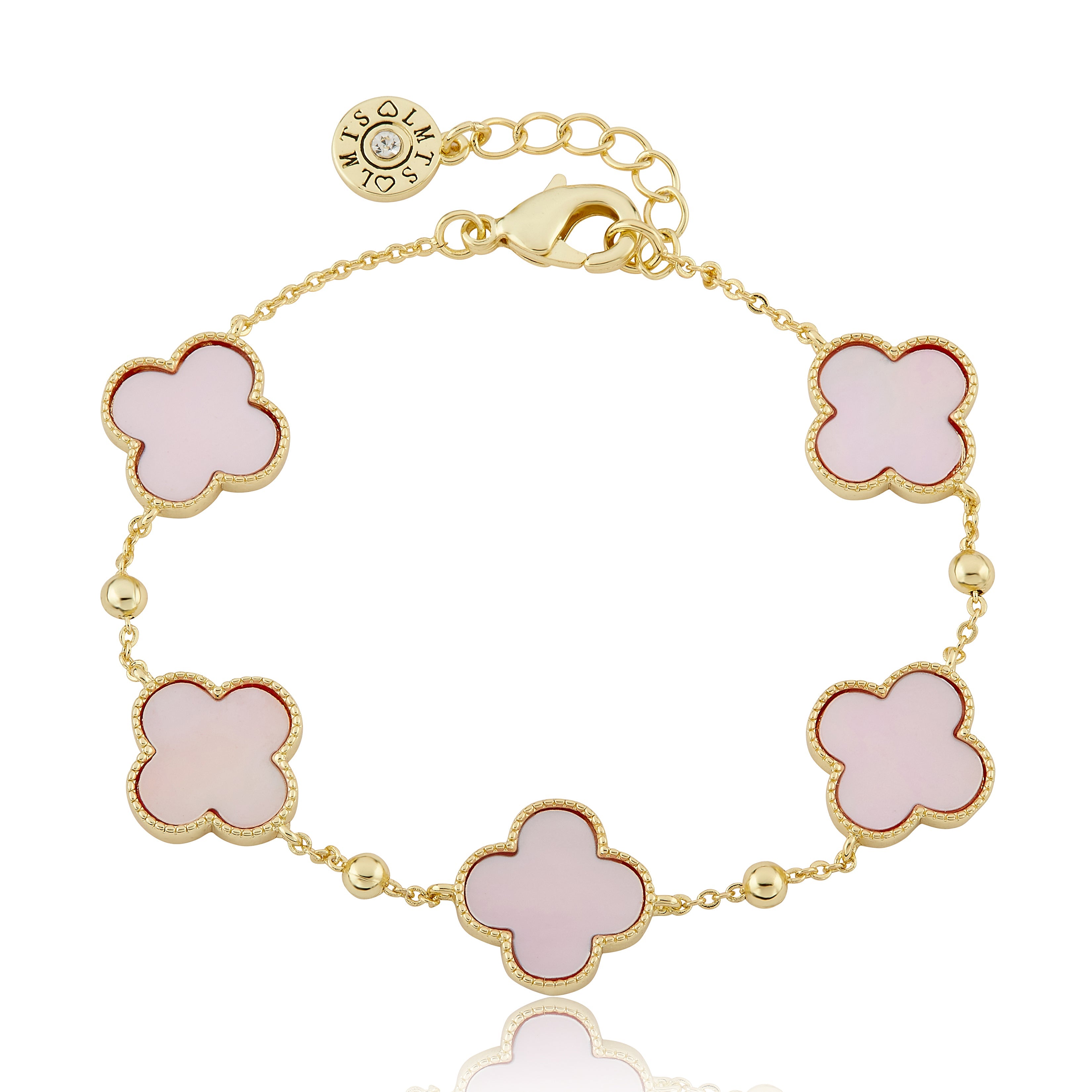 14K Gold Plated 5 Clover Station Bead Chain Bracelet