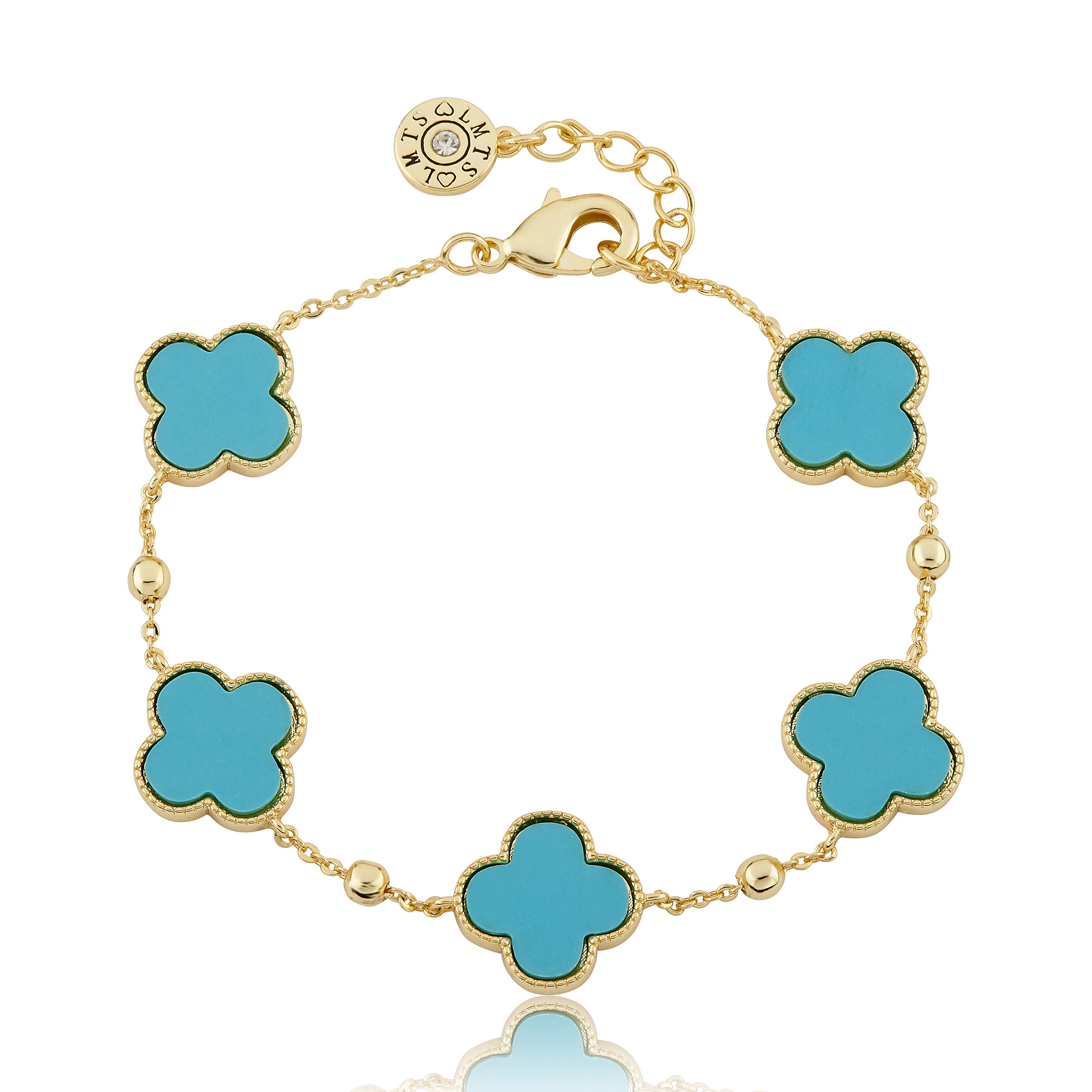 14K Gold Plated 5 Clover Station Bead Chain Bracelet