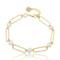 14K Gold Plated Links & Fresh Water Pearls Chain Bracelet
