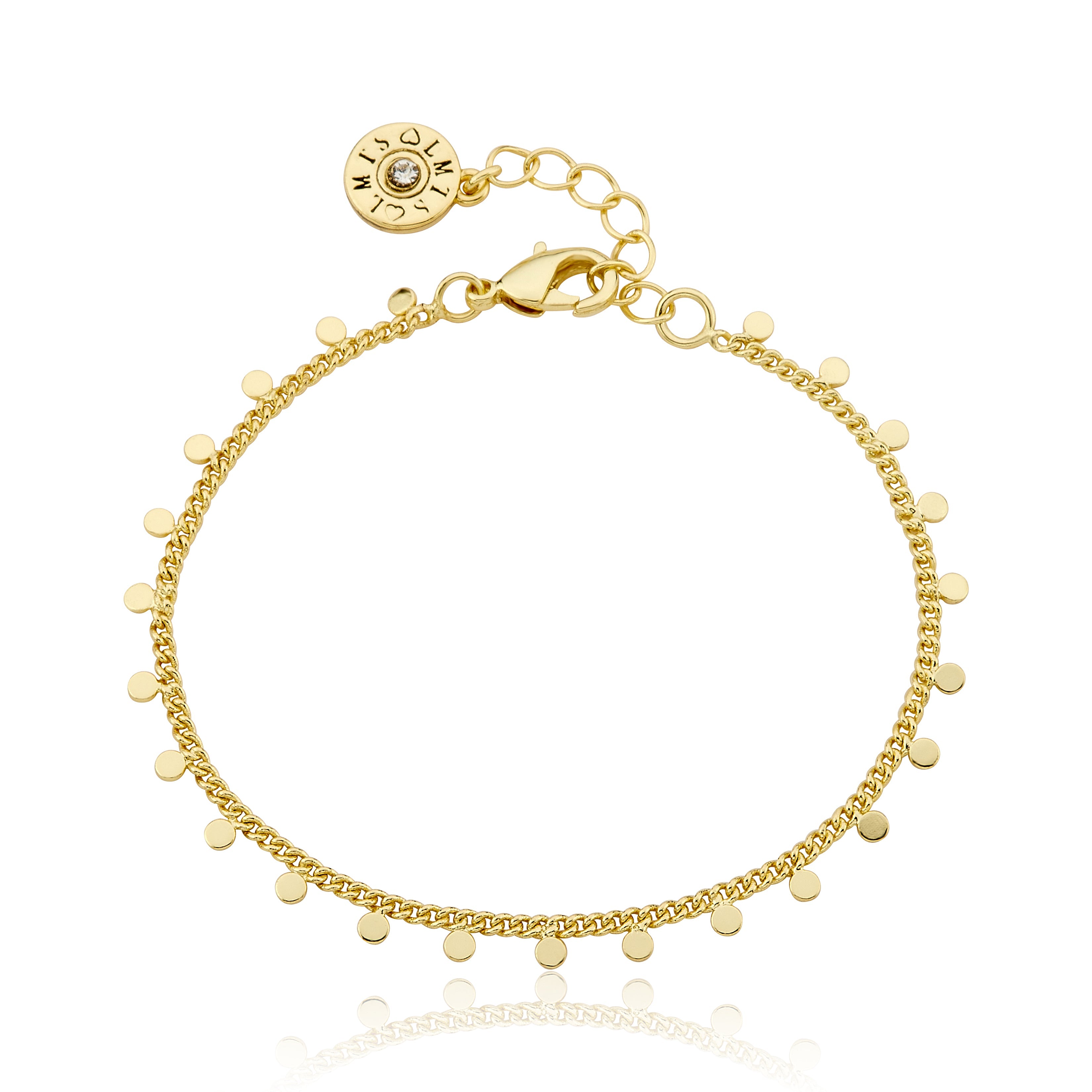 14K Gold Plated Link & Disc Dangles Bracelet