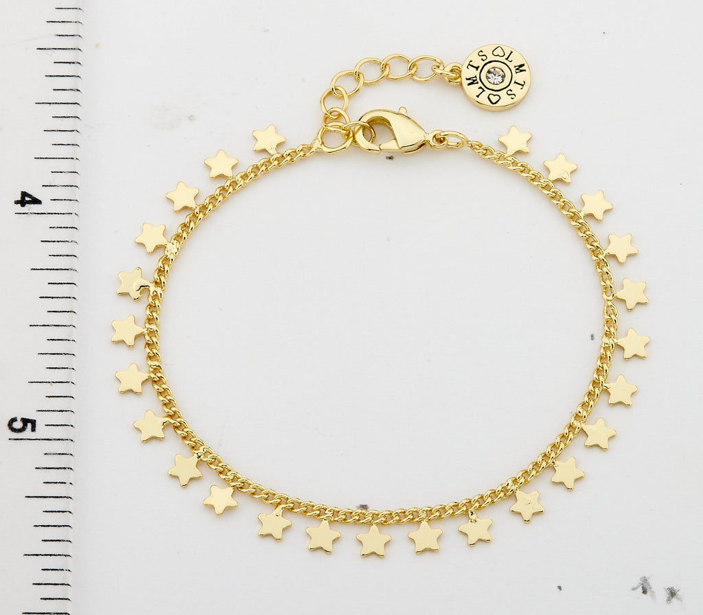 14K Gold Plated Link & Small Stars Dangles Bracelet