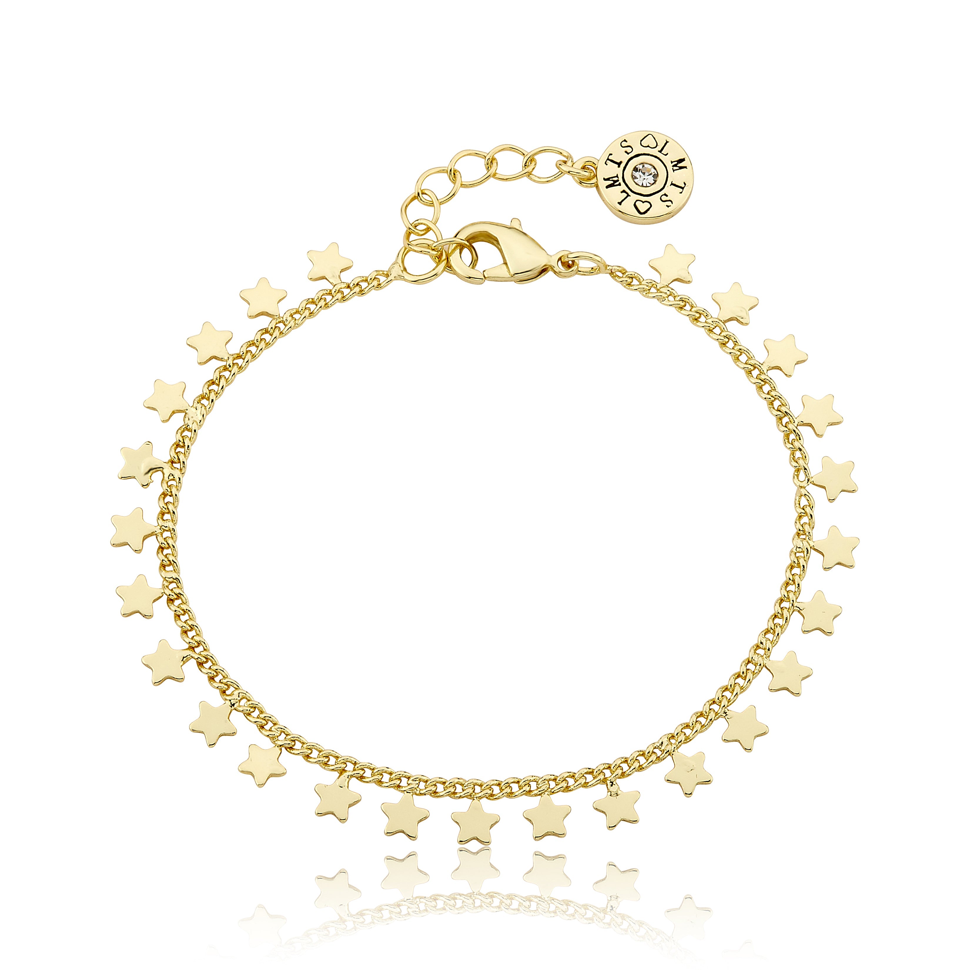 14K Gold Plated Link & Small Stars Dangles Bracelet