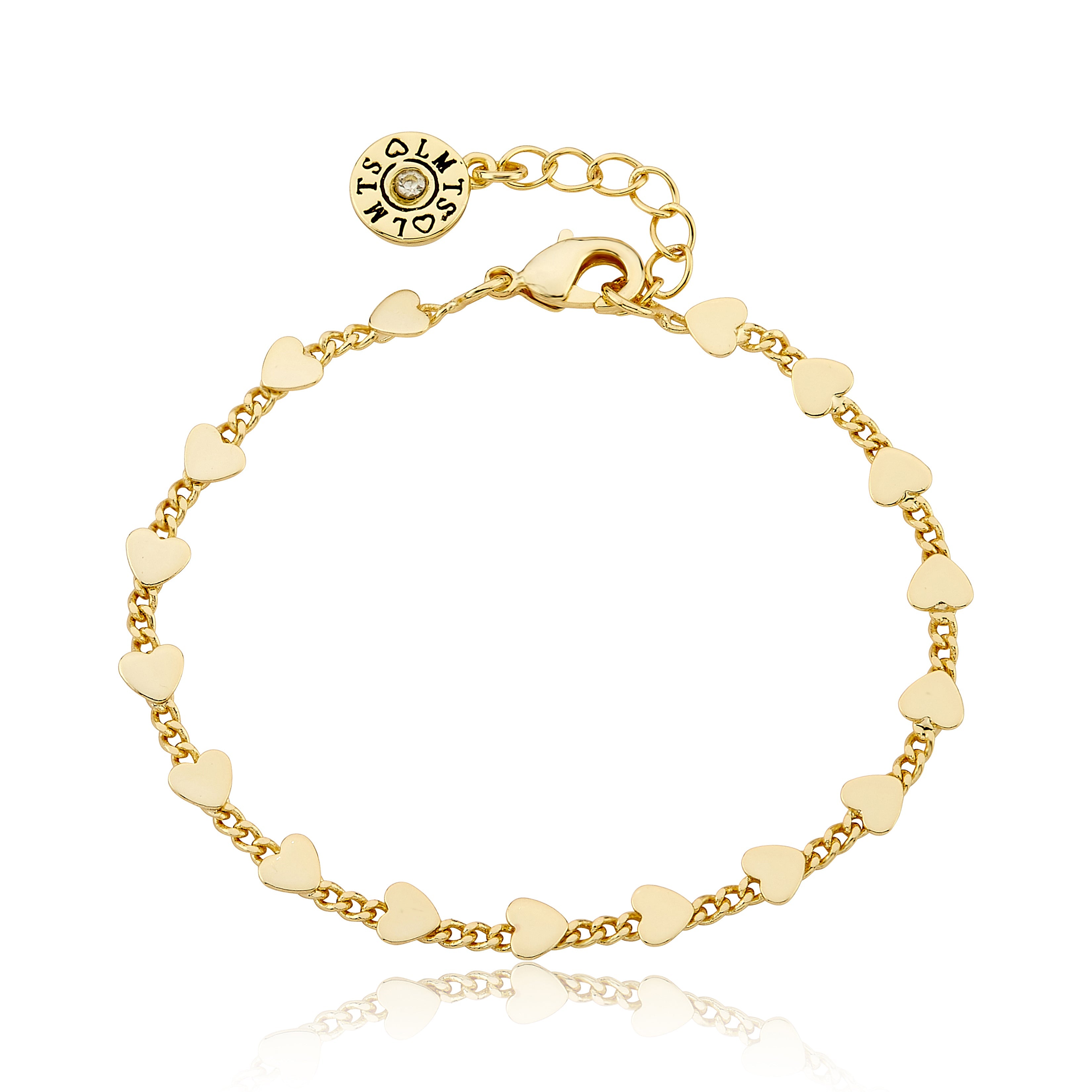 14K Gold Plated Hearts On Link  Bracelet