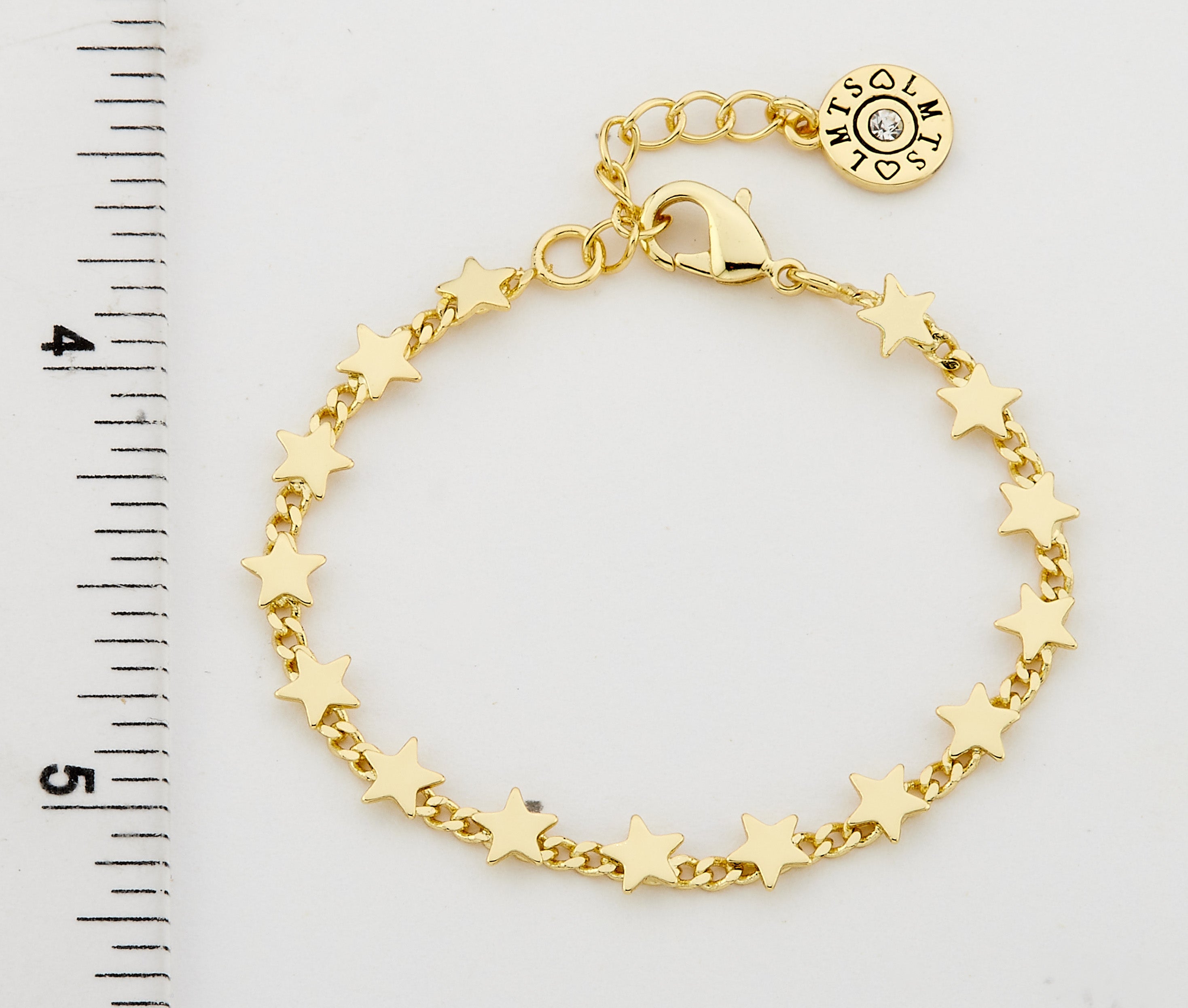 14K Gold Plated Stars On Link  Bracelet