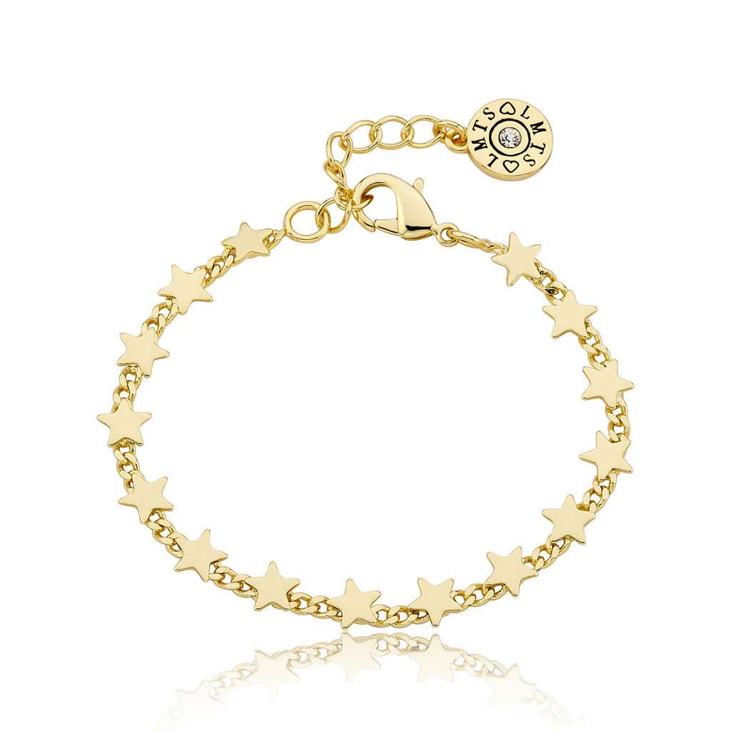 14K Gold Plated Stars On Link  Bracelet