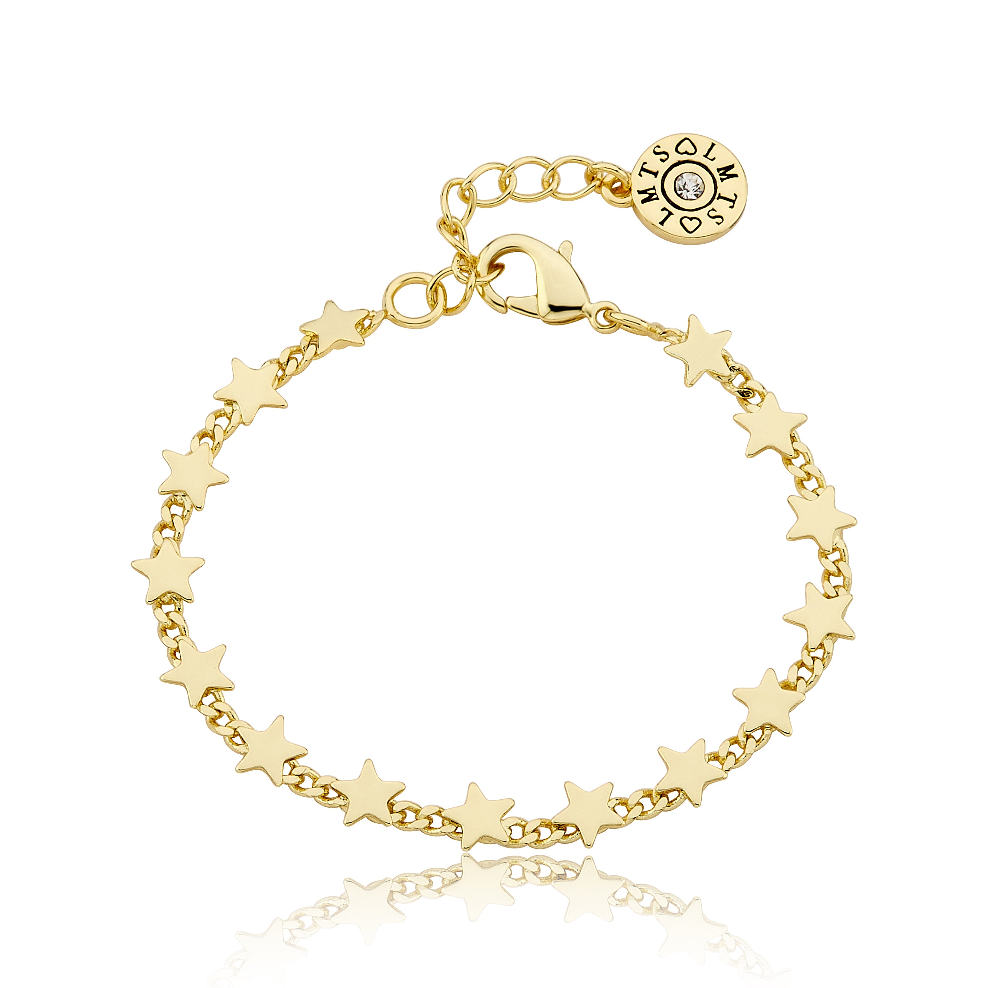 14K Gold Plated Stars On Link  Bracelet