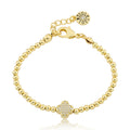 LMTS Classic! 14K Gold Plated Bead & Cz Clover Wire Bracelet