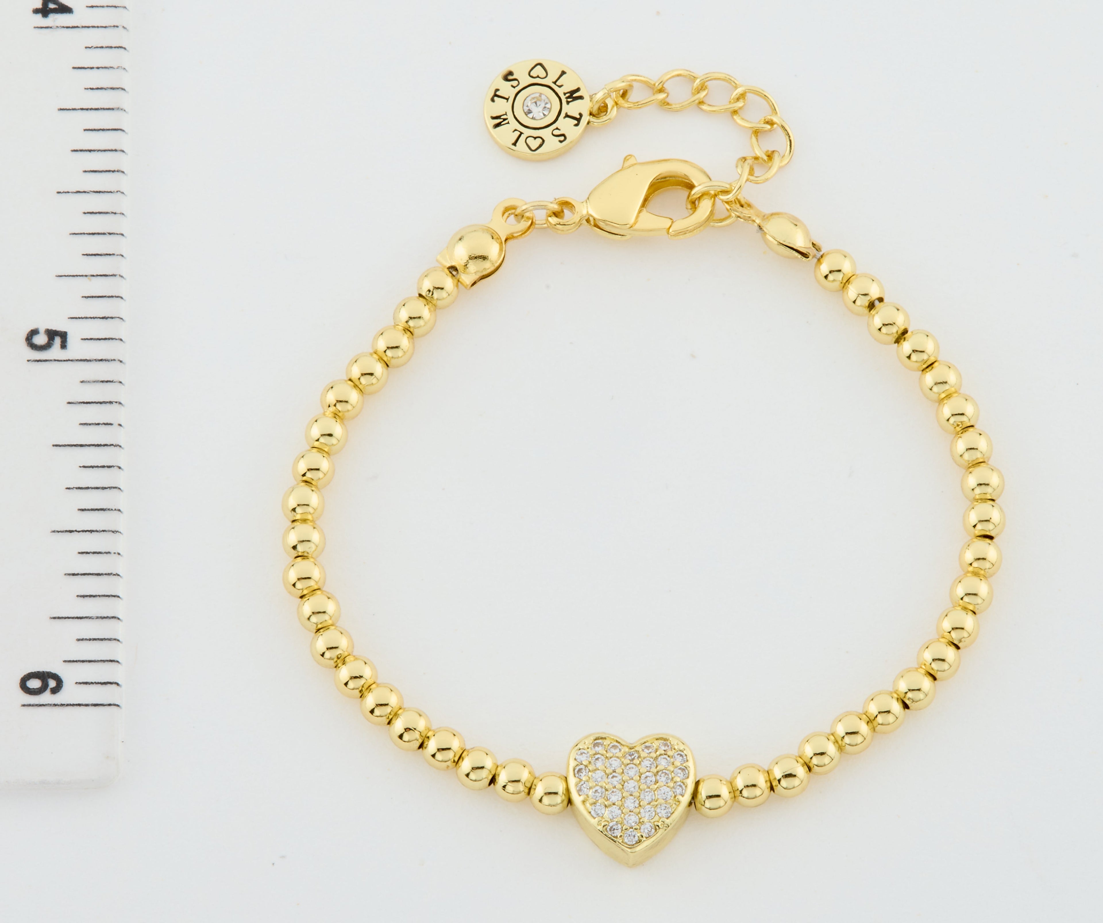 LMTS Classic! 14K Gold Plated Bead & Cz Heart Wire Bracelet