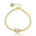 LMTS Classic! 14K Gold Plated Bead & Mother Of Pearl Butterfly Wire Bracelet