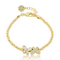 LMTS Classic! 14K Gold Plated Bead & Mother Of Pearl & Cz Butterfly Wire Bracelet
