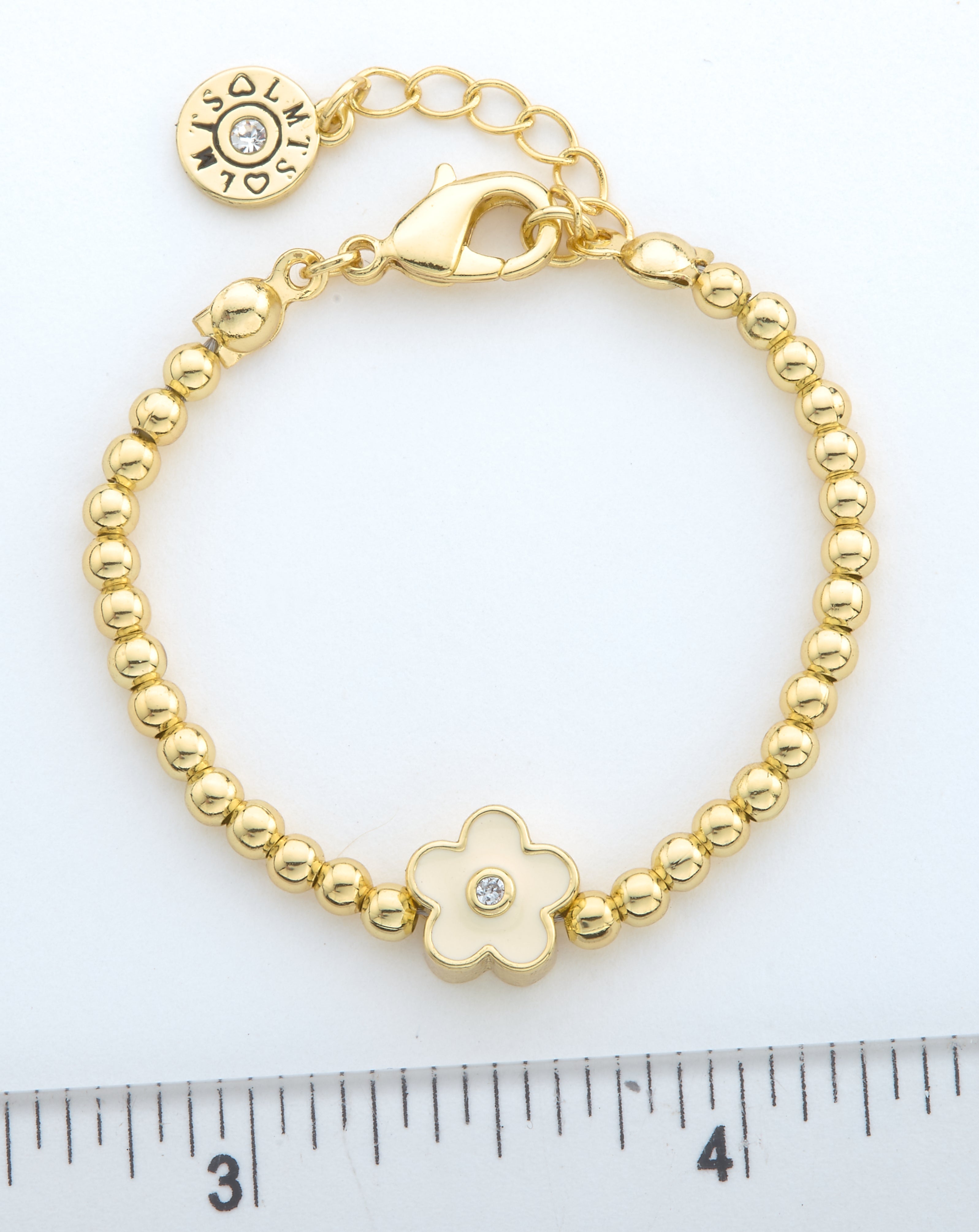 LMTS Classic! 14K Gold Plated Bead & Enamel Flower Wire Bracelet