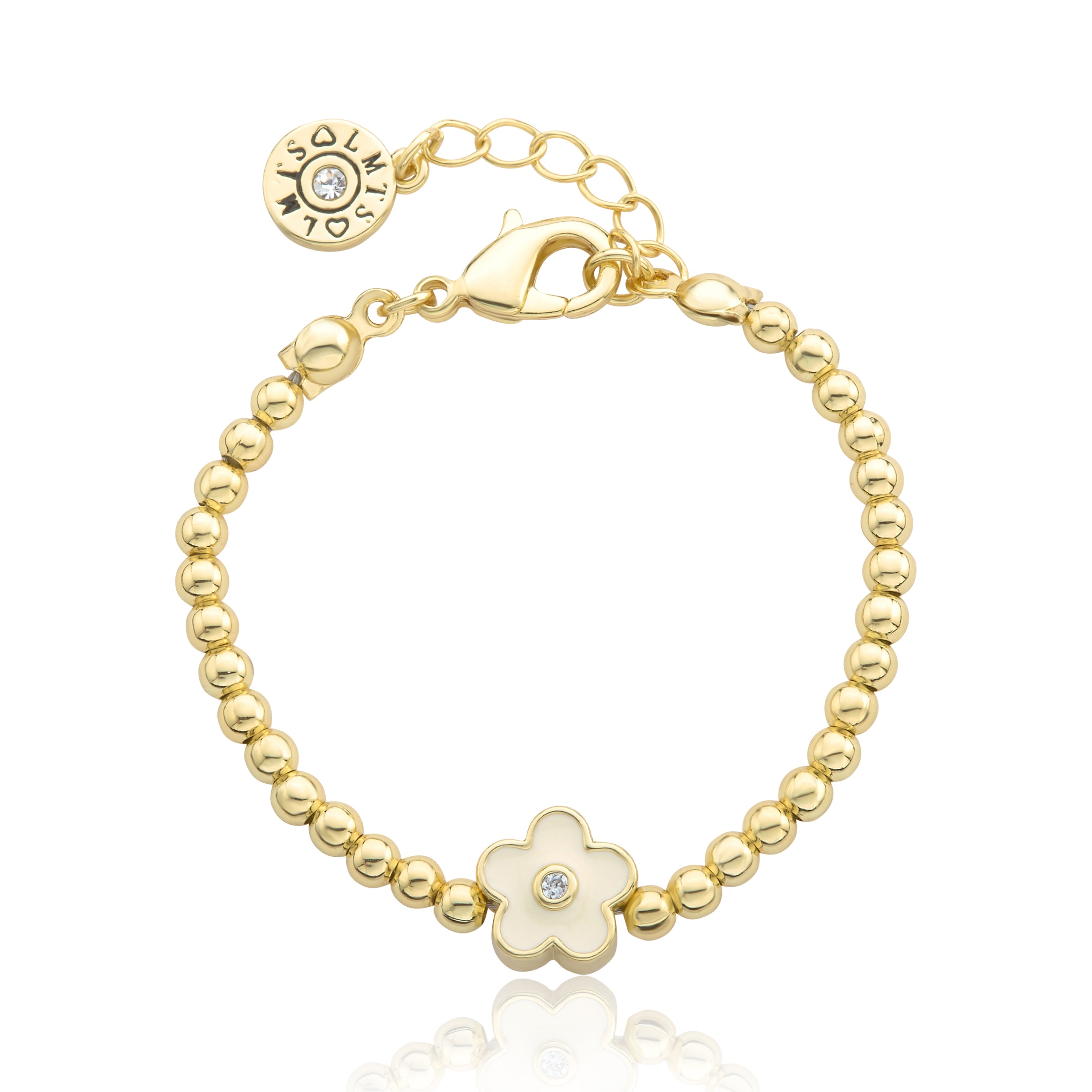 LMTS Classic! 14K Gold Plated Bead & Enamel Flower Wire Bracelet