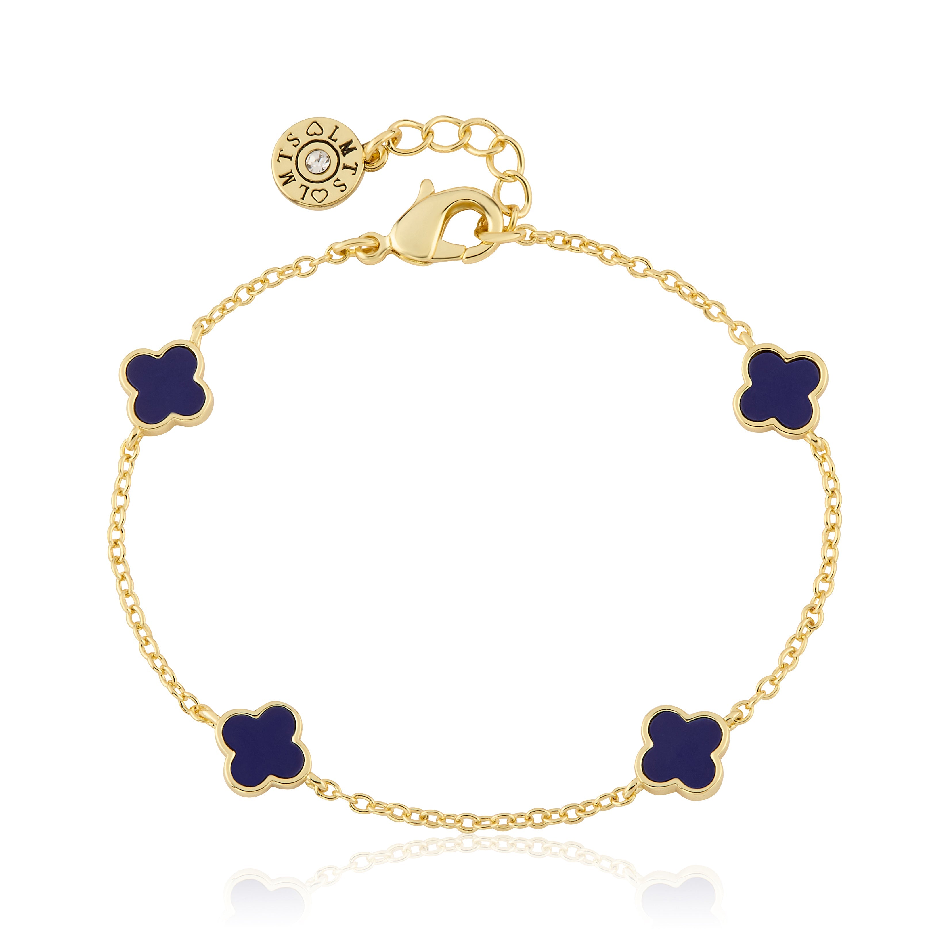 14K Gold Plated 8mm Clover Station Chain Bracelet