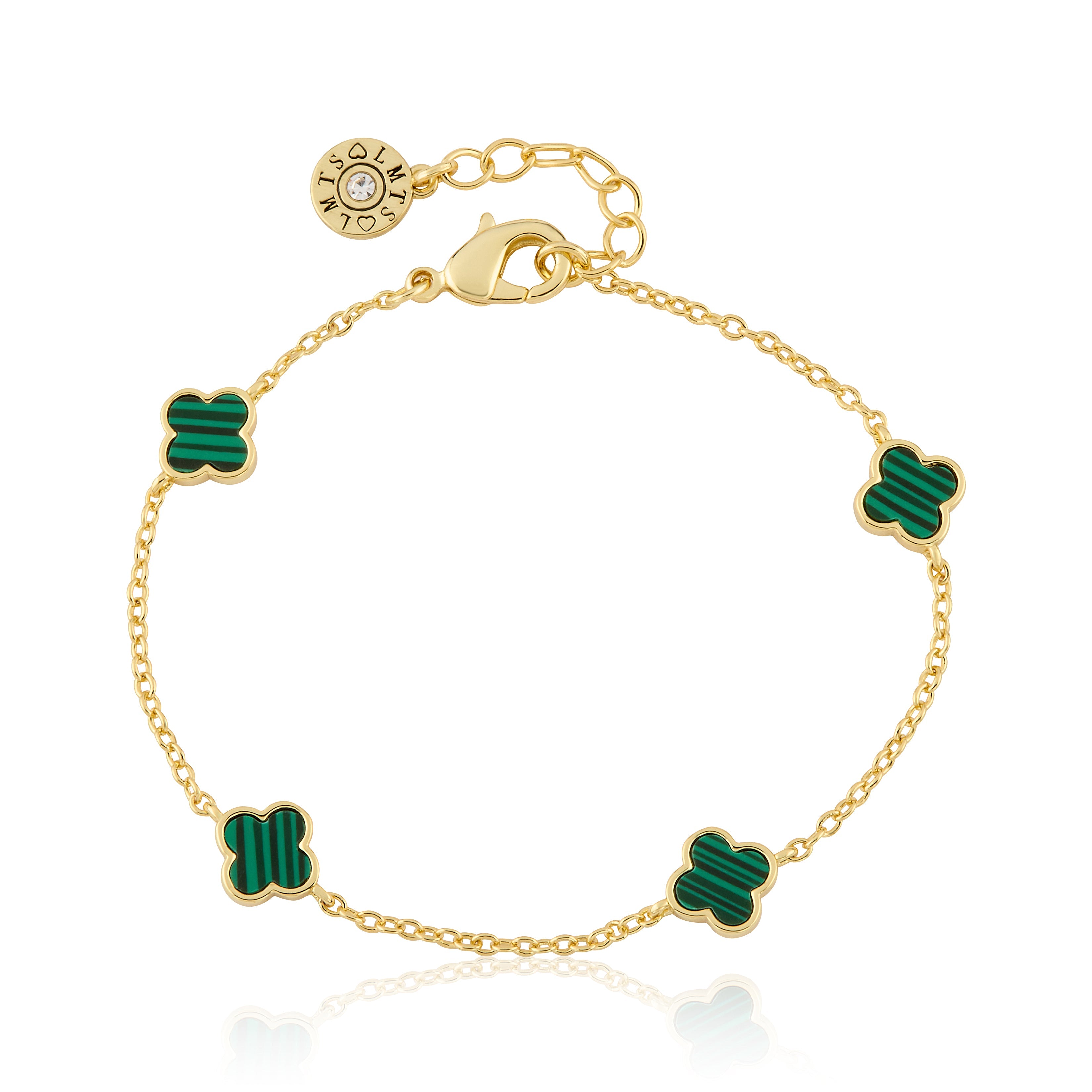 14K Gold Plated 8mm Clover Station Chain Bracelet