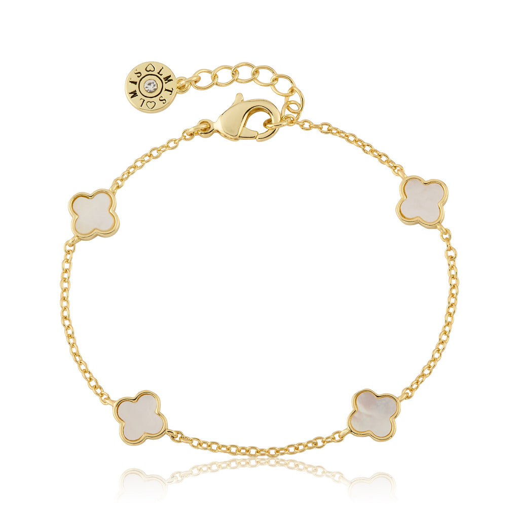 14K Gold Plated 8mm Clover Station Chain Bracelet