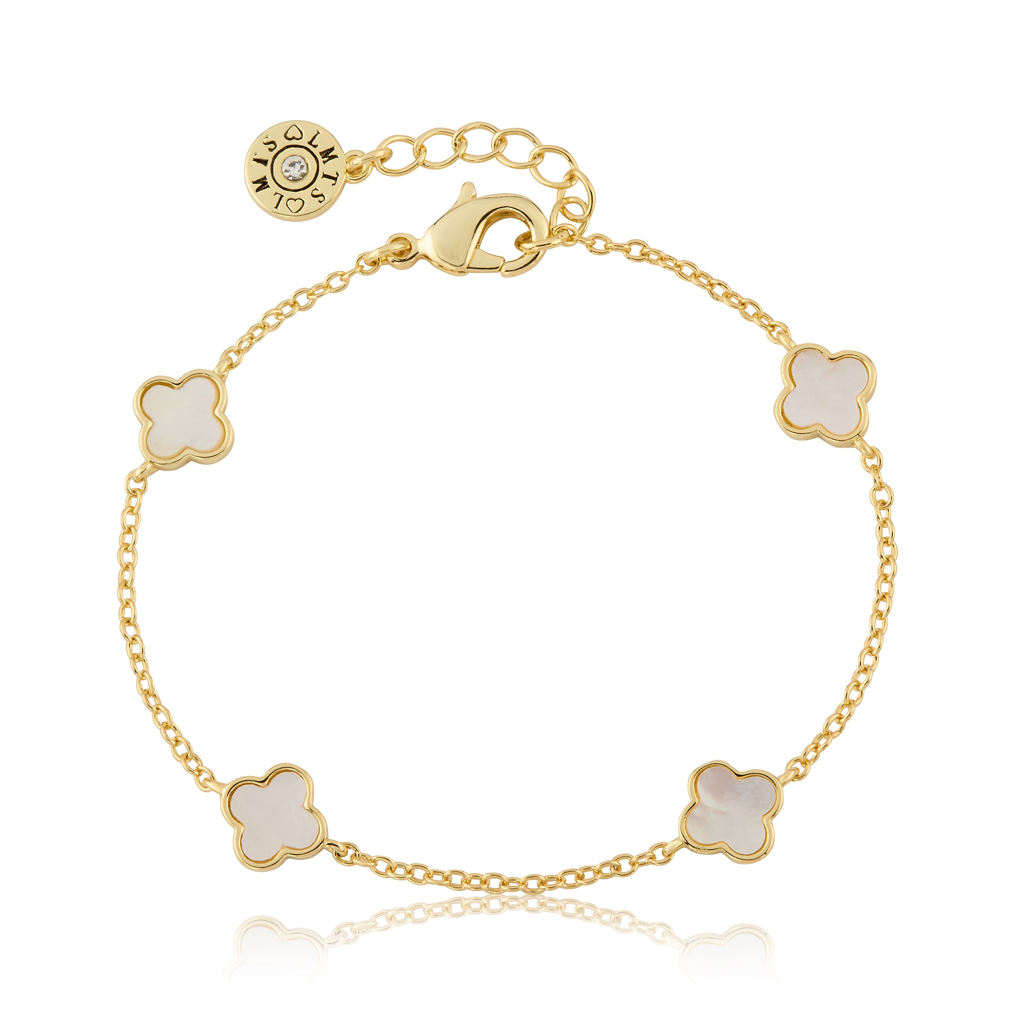 14K Gold Plated 8mm Clover Station Chain Bracelet