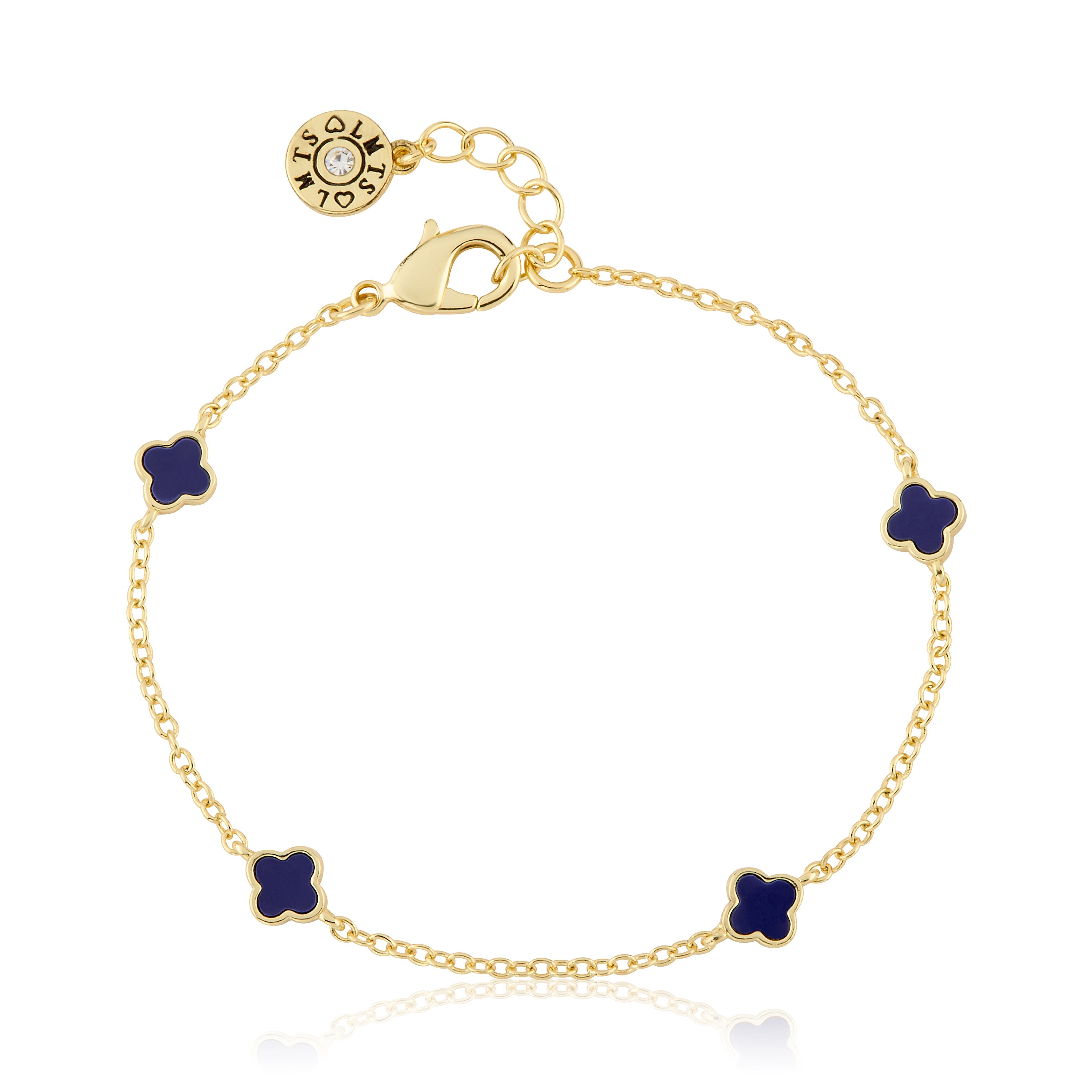 14K Gold Plated 6mm Clover Station Chain Bracelet
