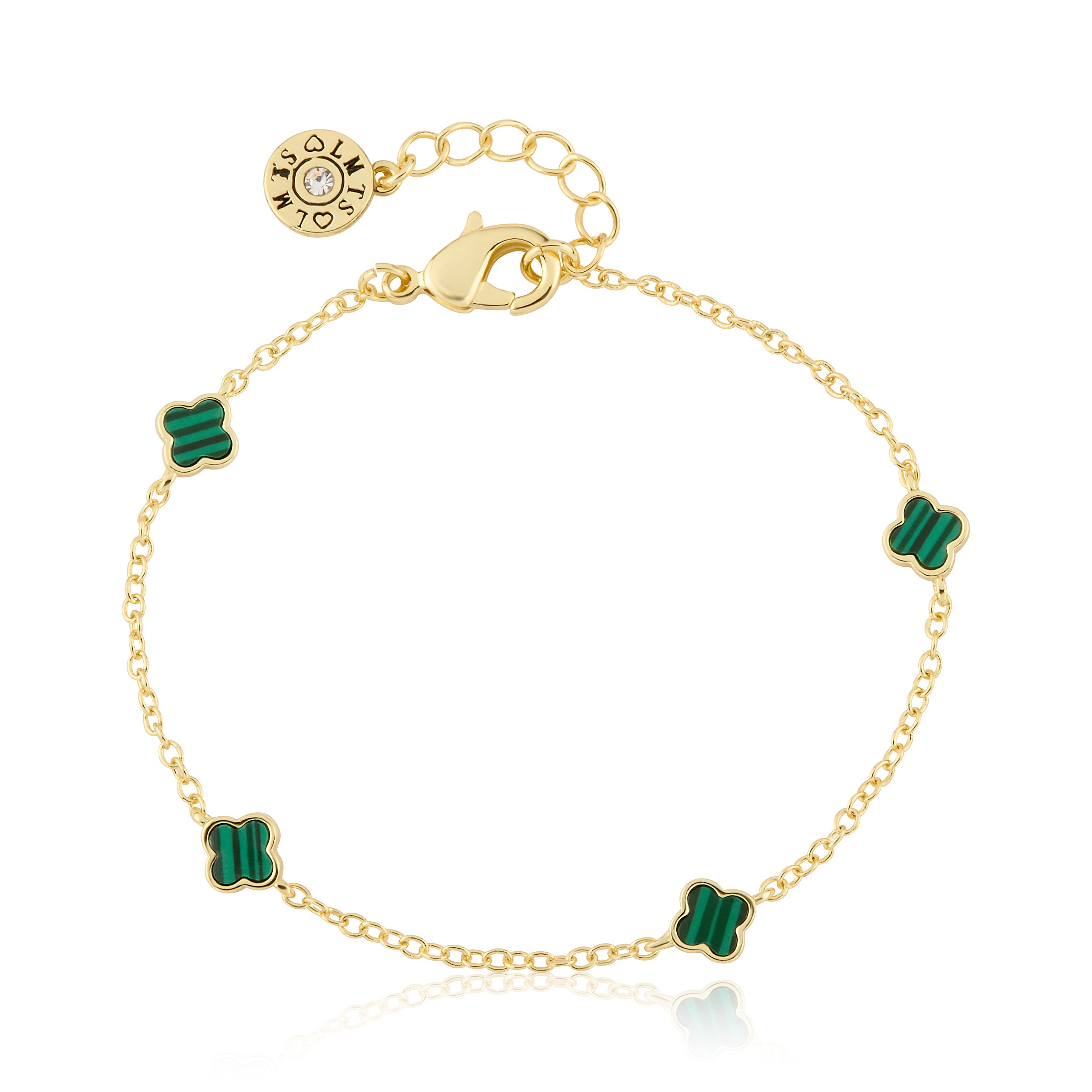 14K Gold Plated 6mm Clover Station Chain Bracelet