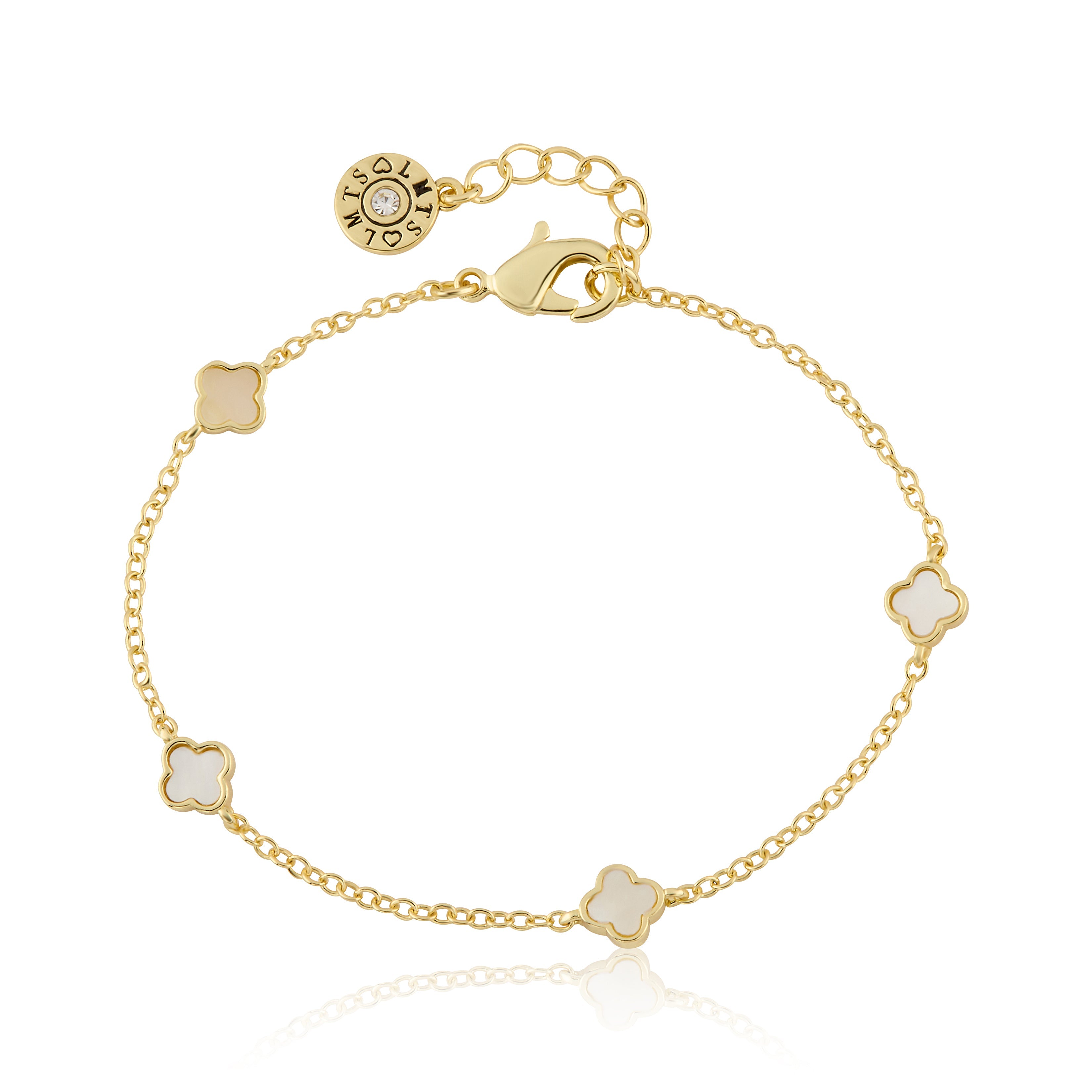 14K Gold Plated 6mm Clover Station Chain Bracelet